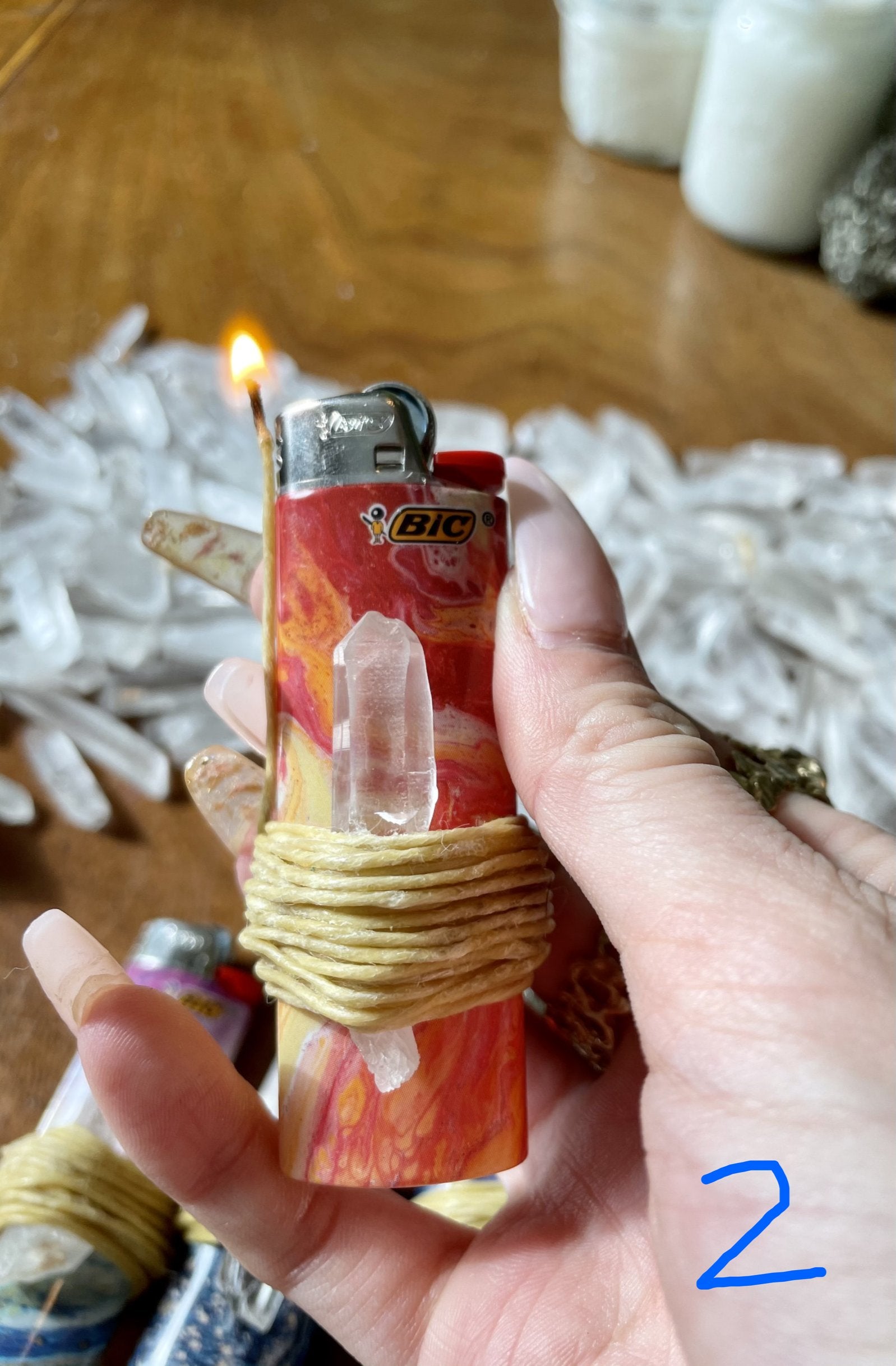 quartz crystal hemp wrapped lighter with marbled details