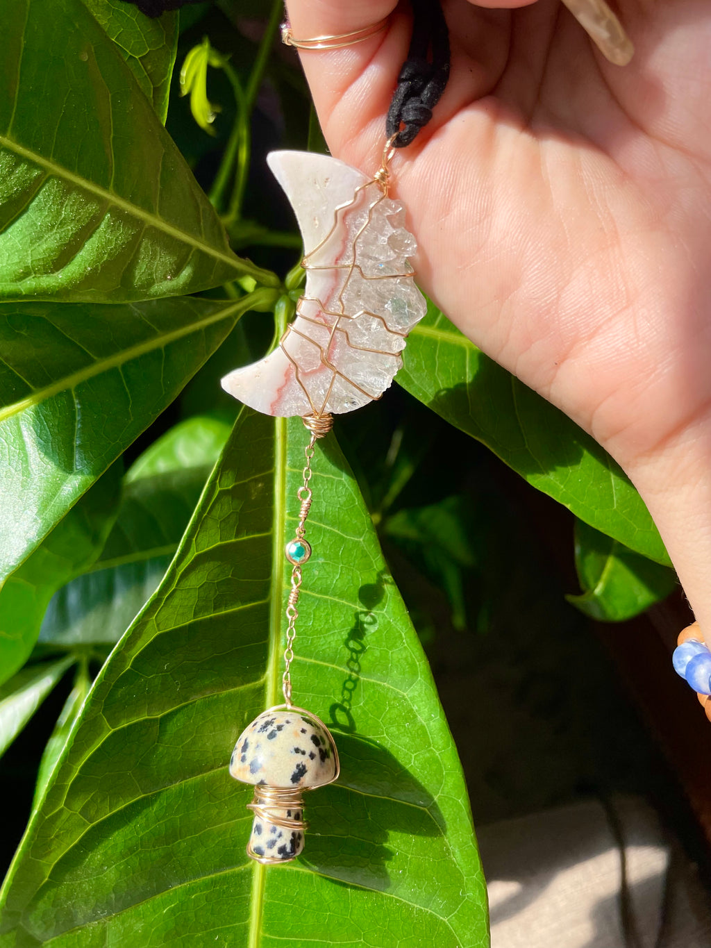 pink amethyst moon dalmatian schroom protection dangle