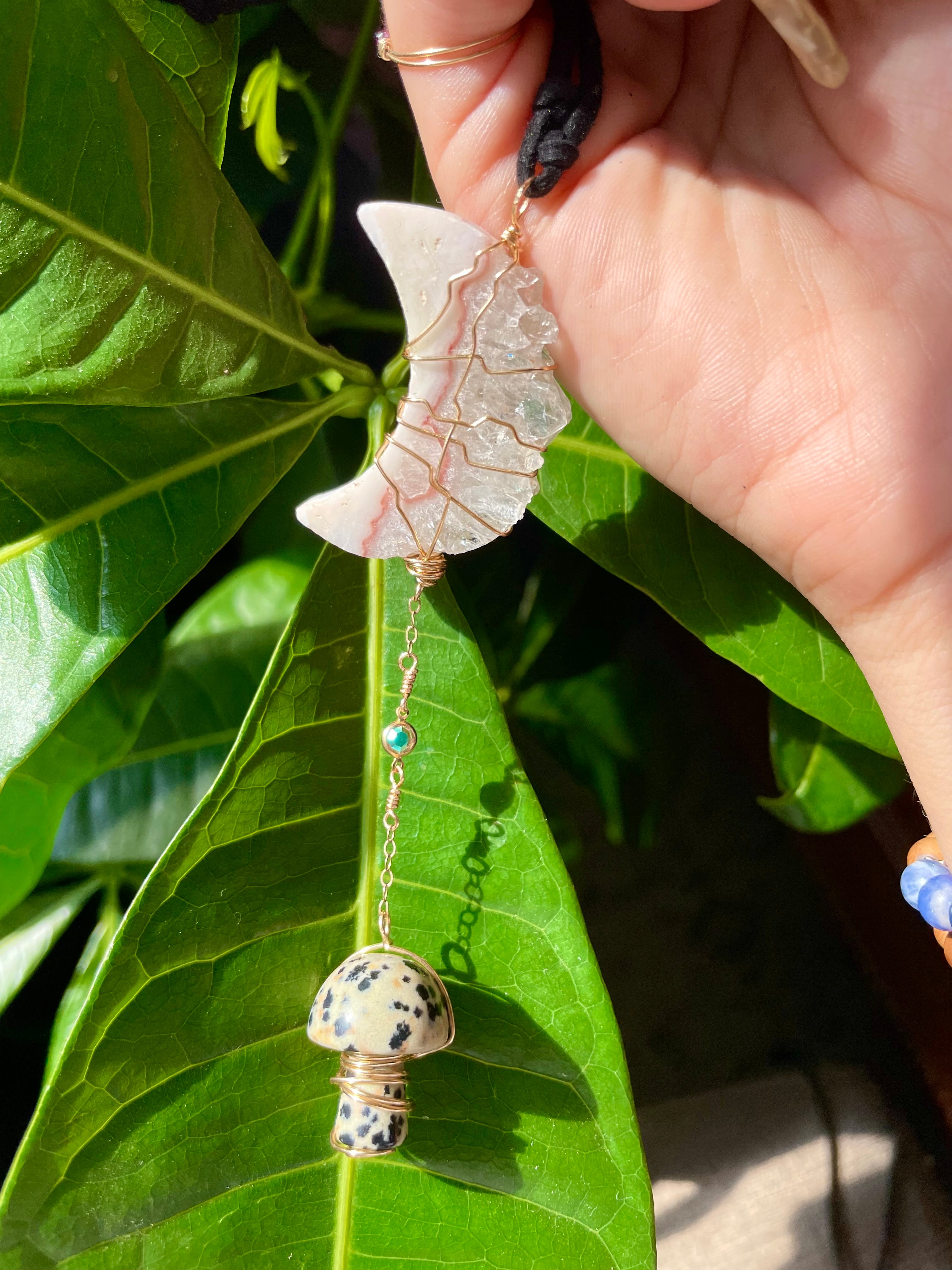 pink amethyst moon dalmatian schroom protection dangle