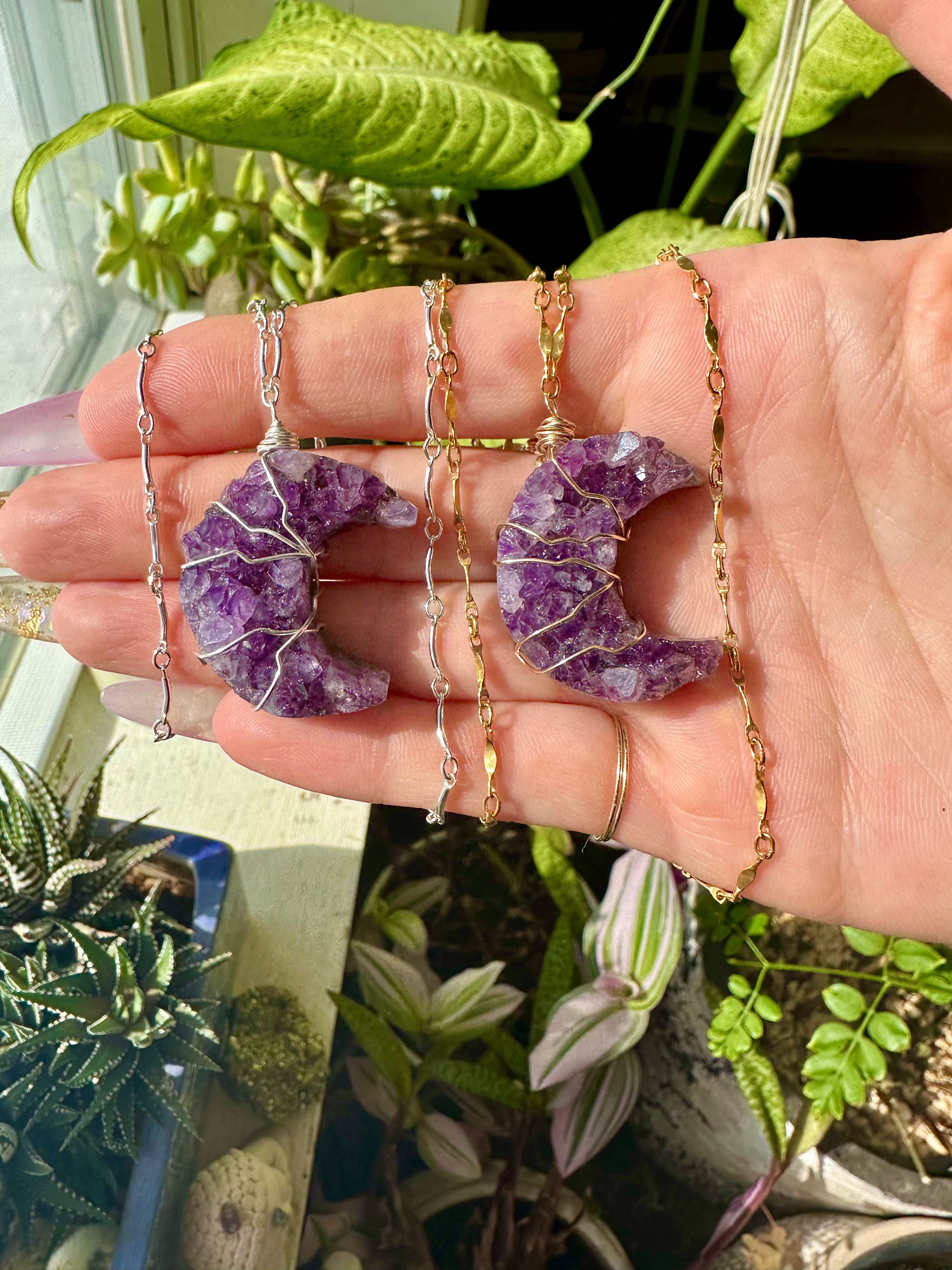raw amethyst moon necklace