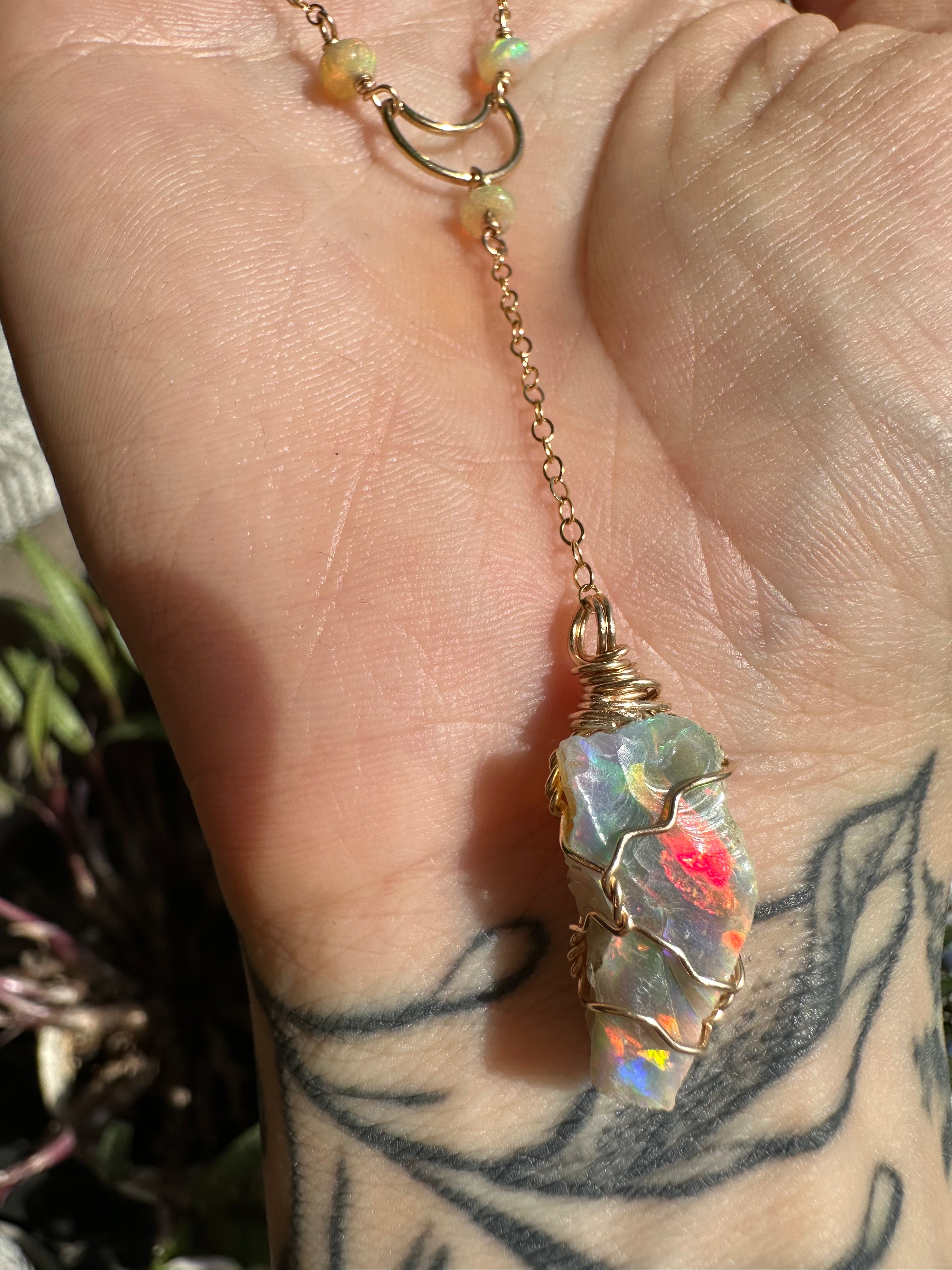 raw opal moon drop necklace gold