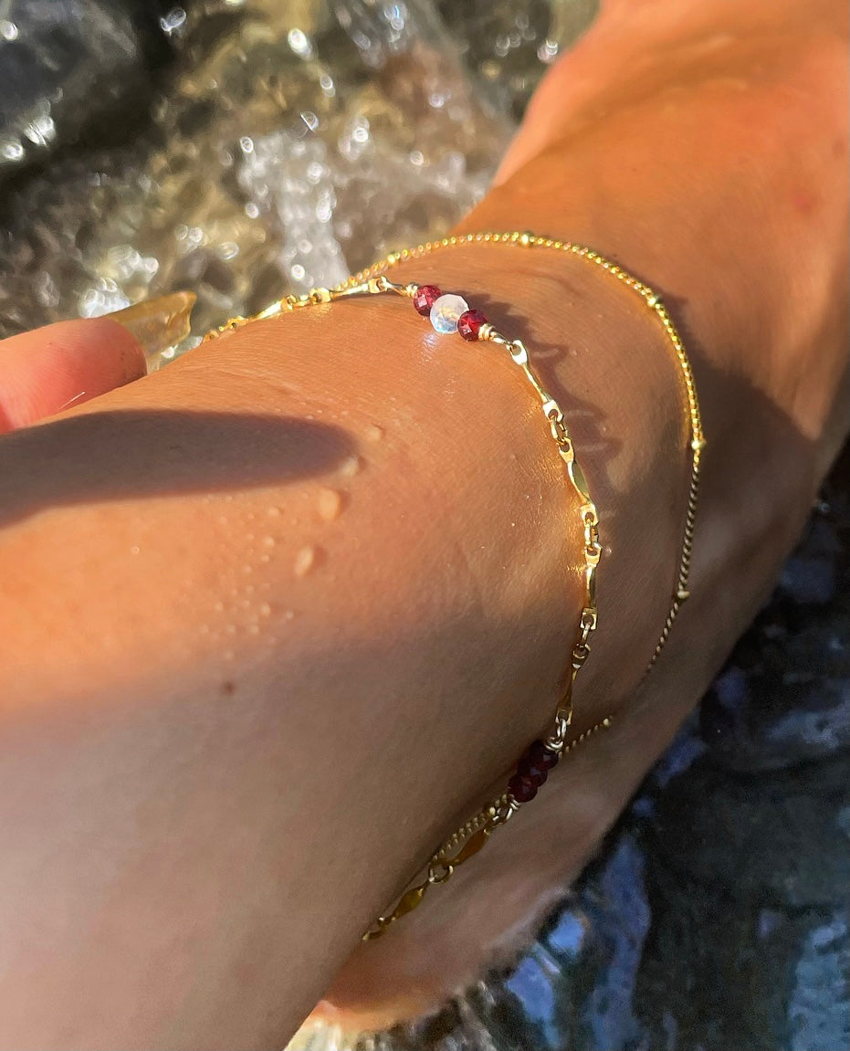 garnet & moonstone crystal anklet