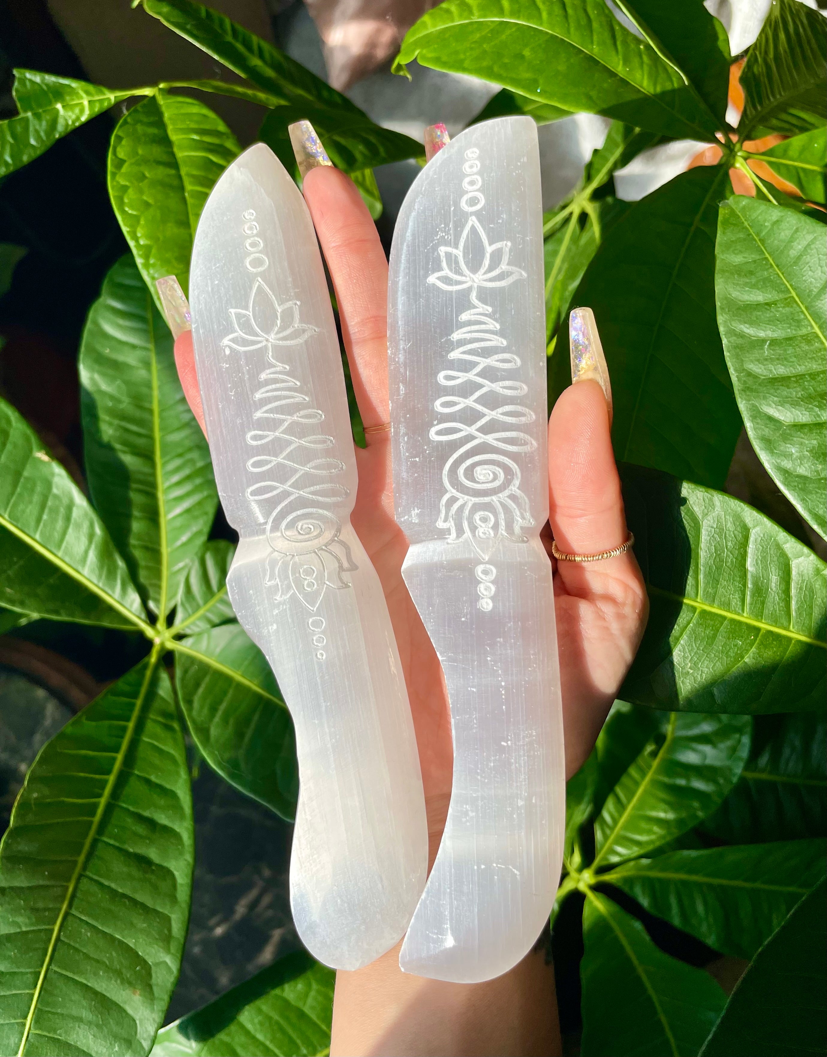 selenite lotus carved dagger