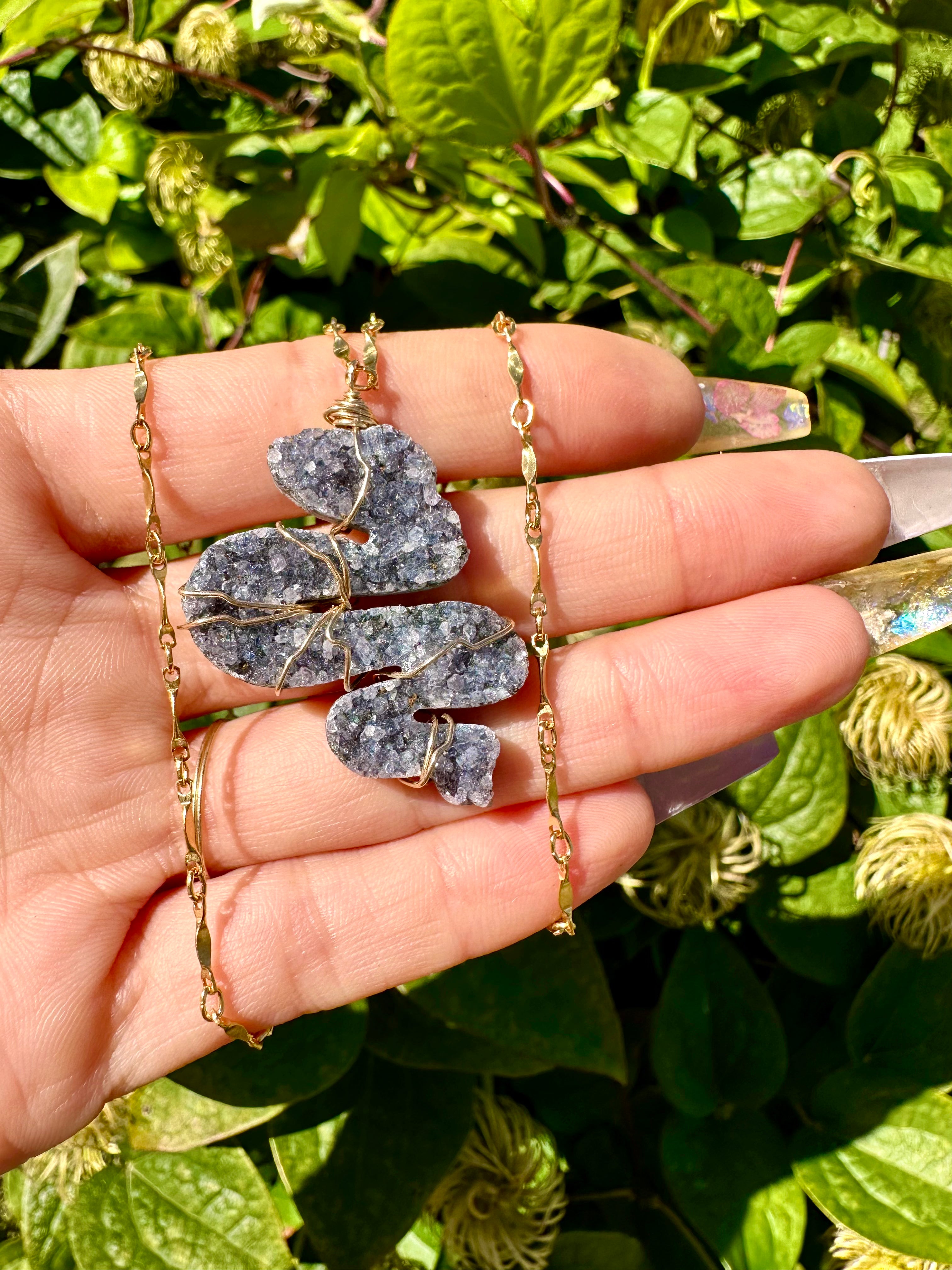 amethyst snake druzy necklace