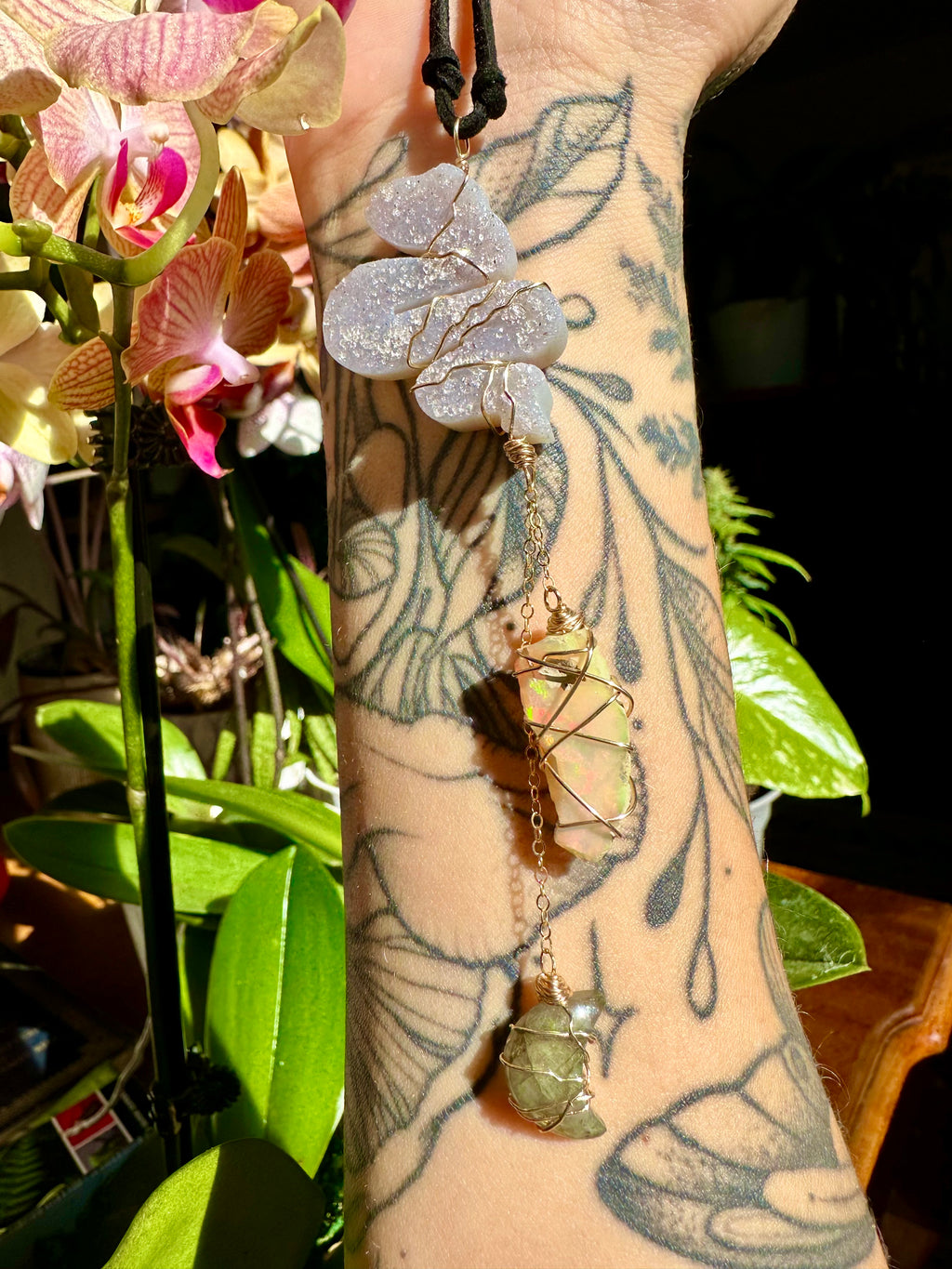 snake druzy raw opal decor dangle