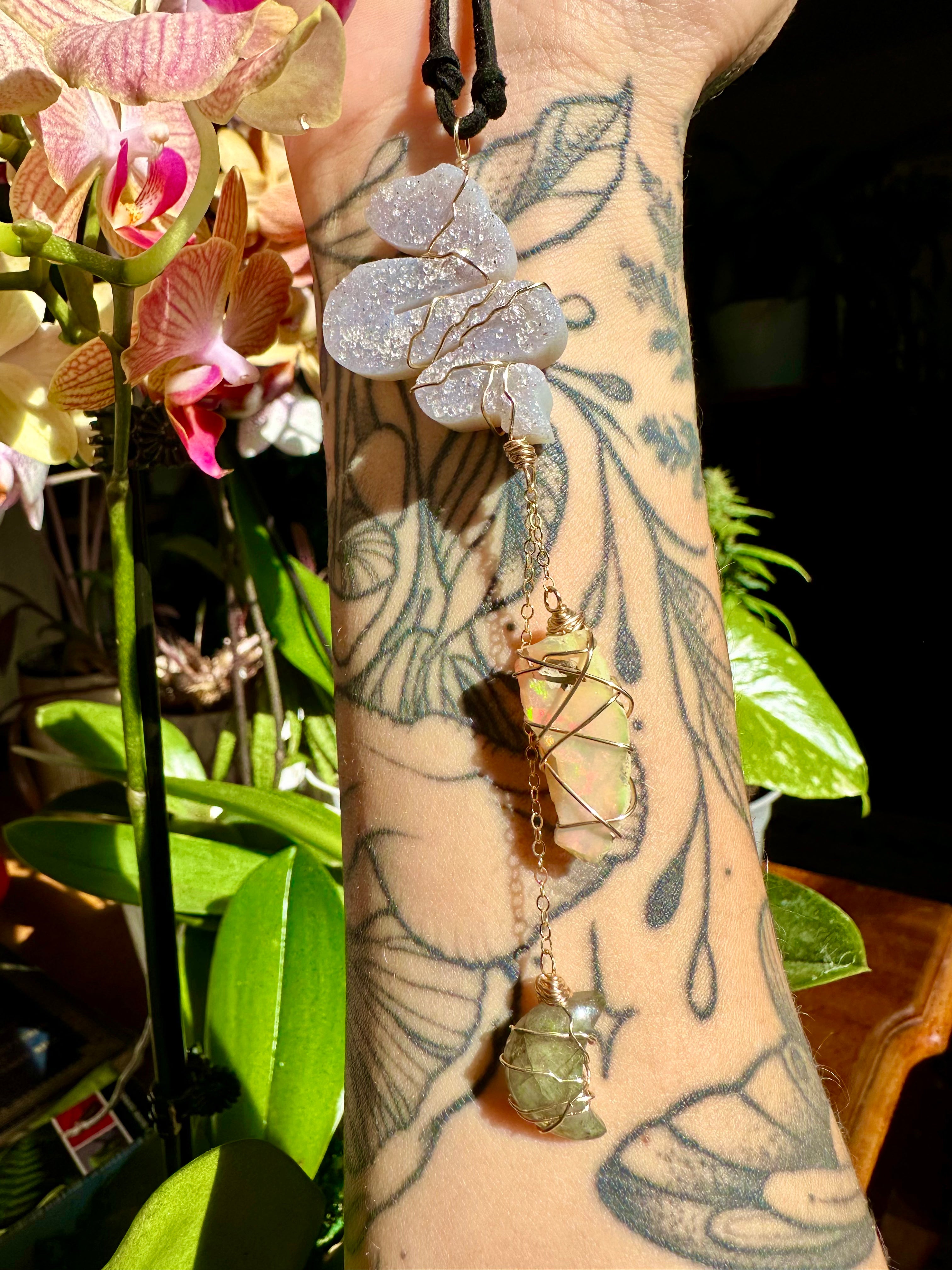 snake druzy raw opal decor dangle