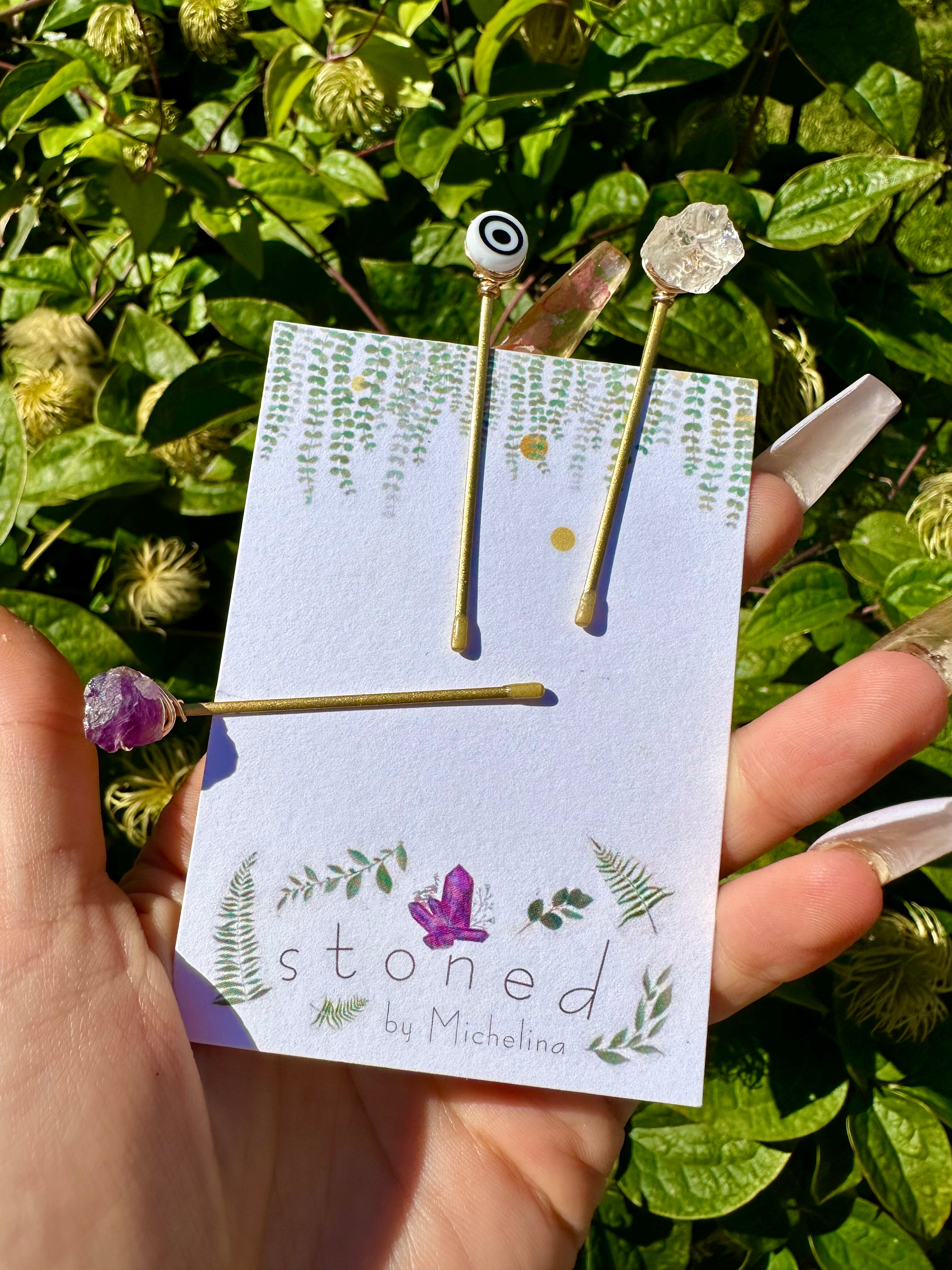 crystal hair pins   (set of 3)