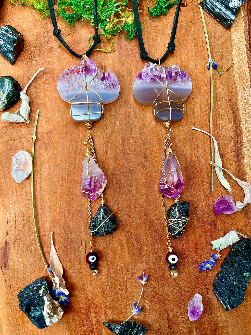 mushroom evil eye protection dangle