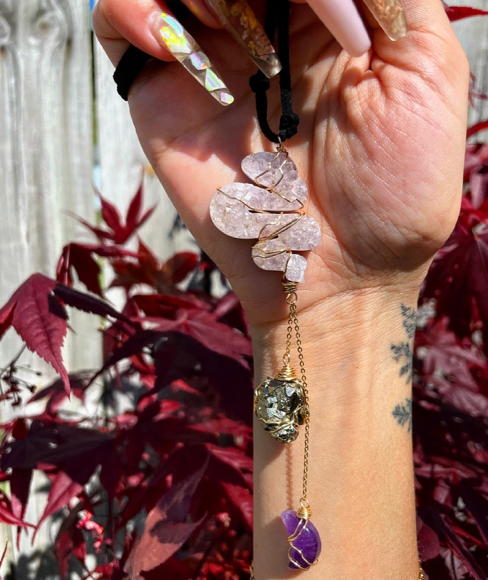 serpent druzy pyrite protection dangle