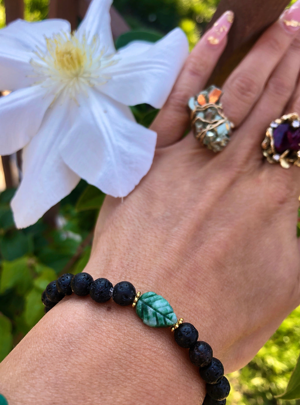 tree agate leaf lava bracelet