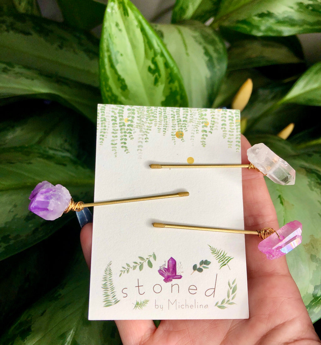 crystal hair pin gold