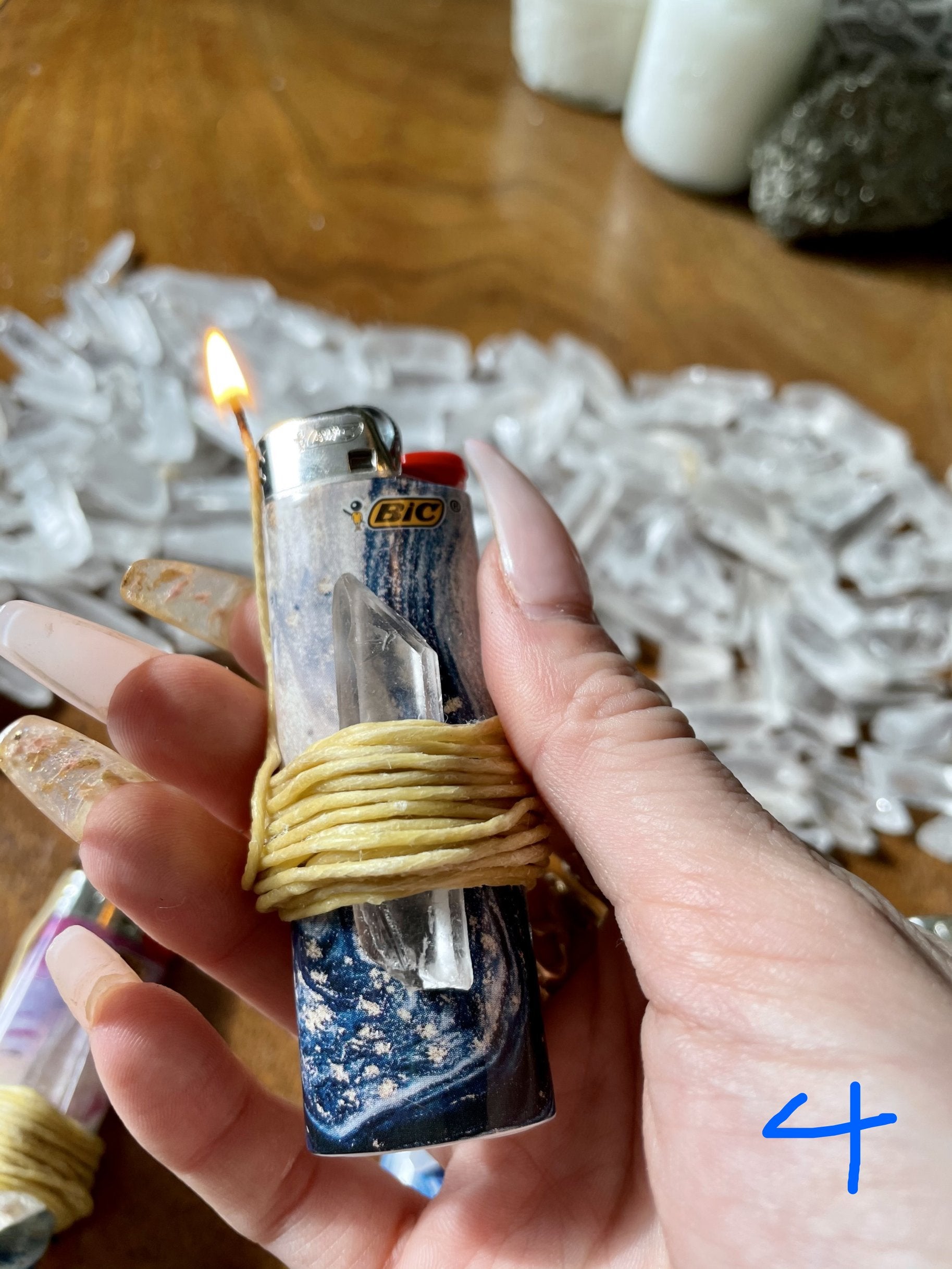 quartz crystal hemp wrapped lighter with marbled details