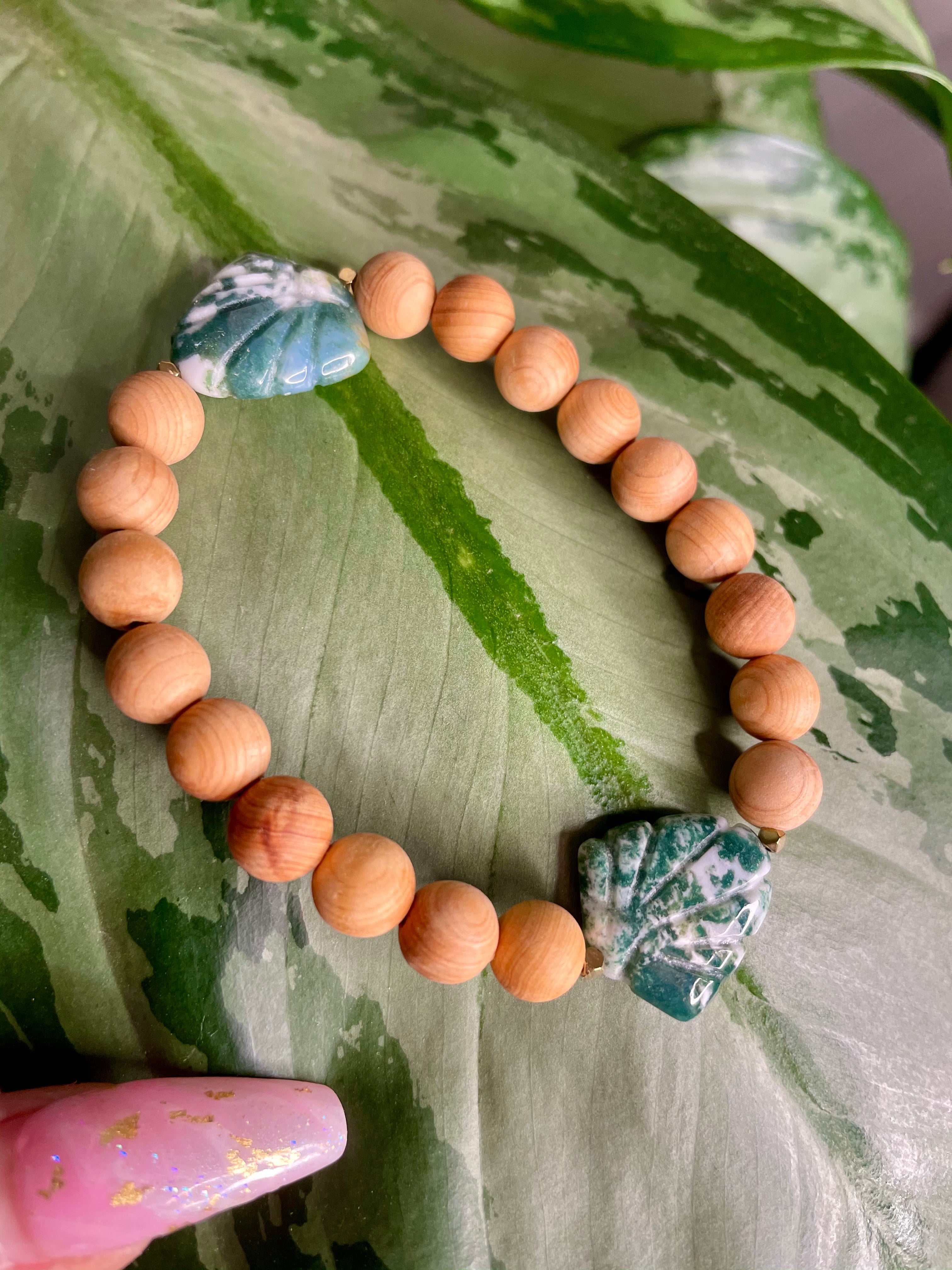 palm leaf tree agate wood bracelet
