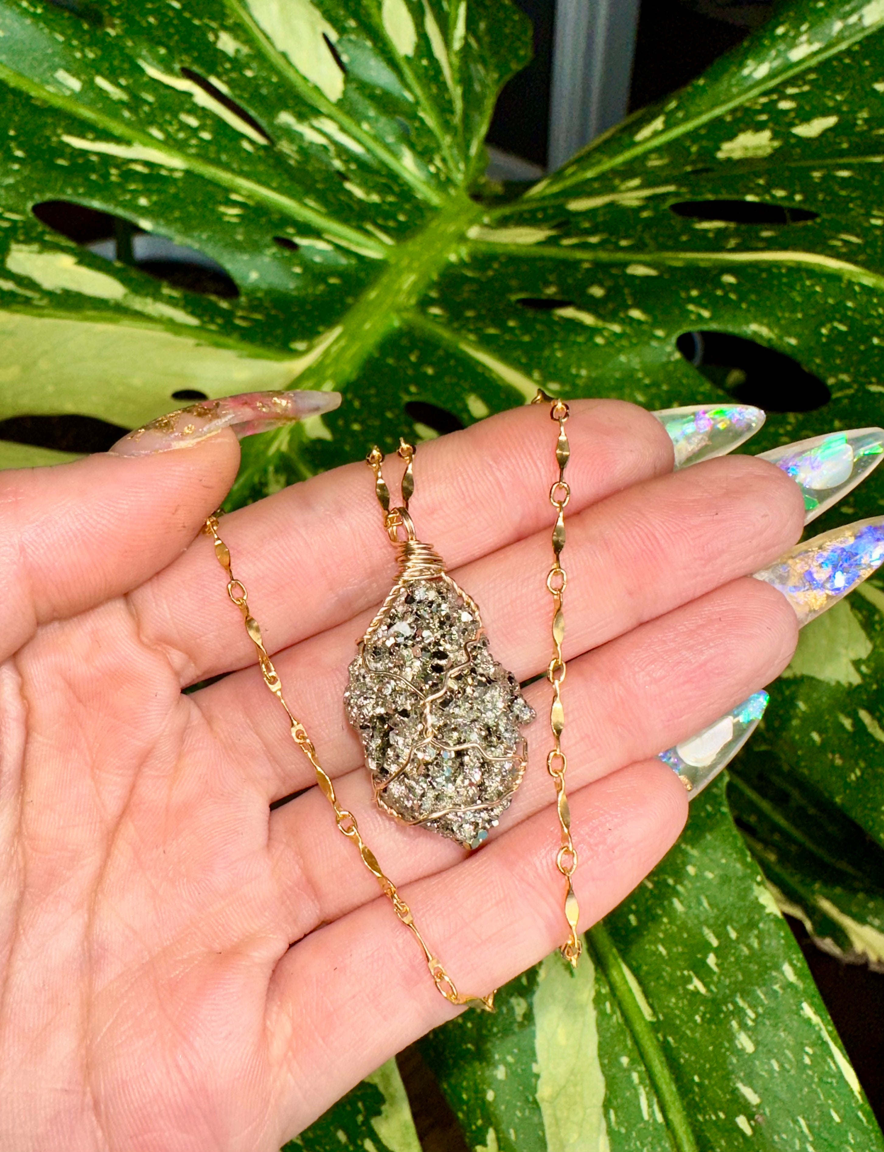 raw pyrite nug necklace  🍃