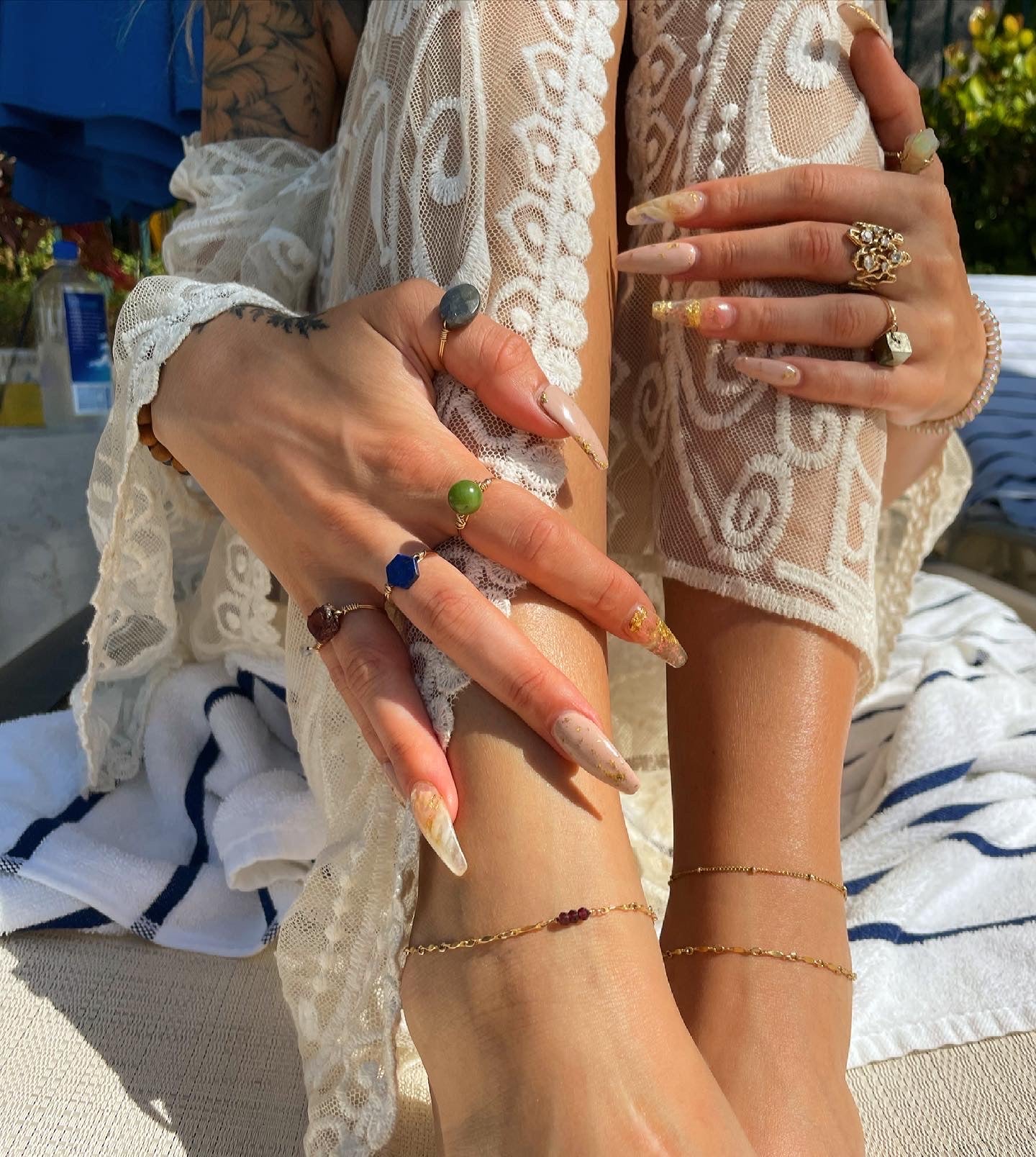 custom crystal textured anklet