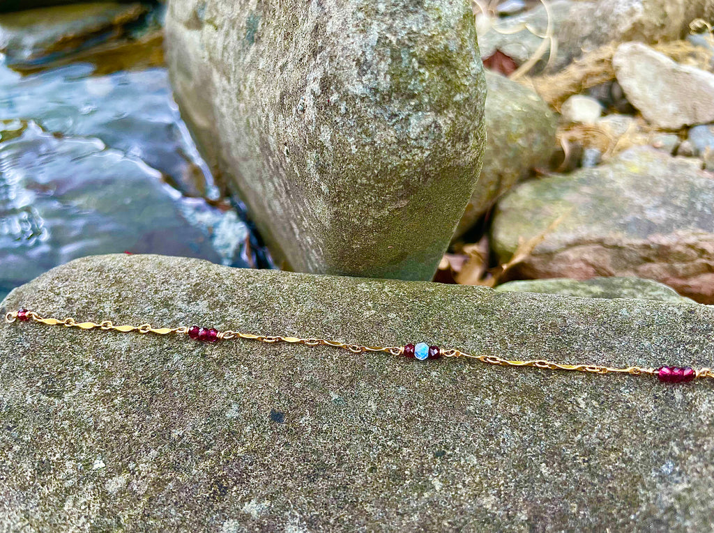 garnet & moonstone crystal anklet