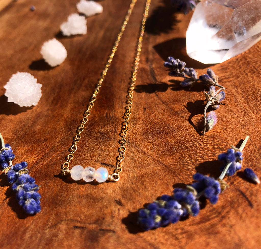 rainbow moonstone mini bar necklace