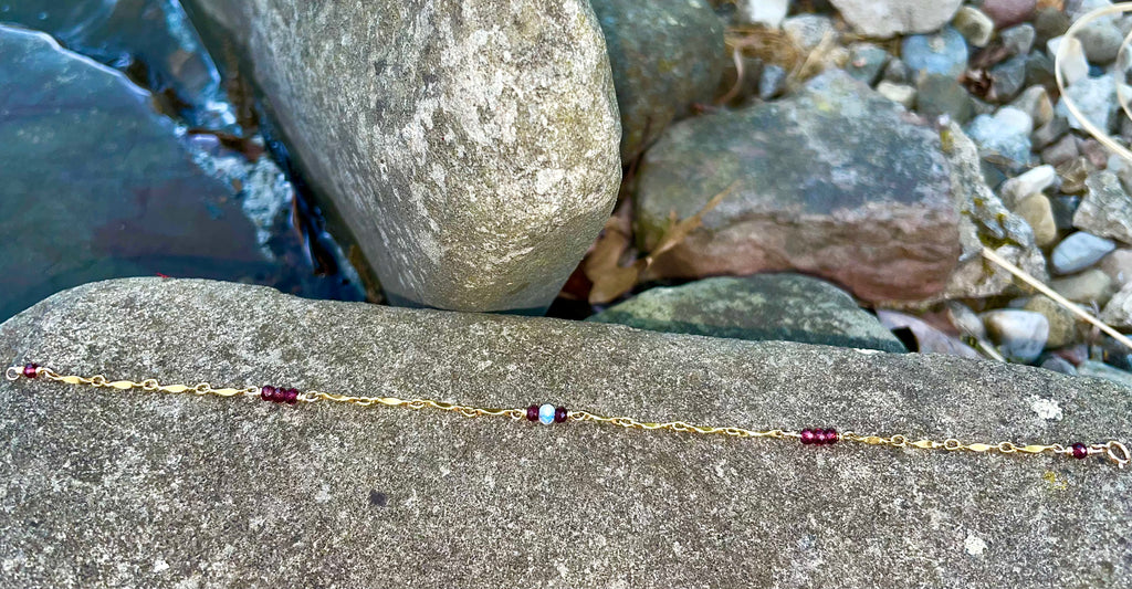 garnet & moonstone crystal anklet