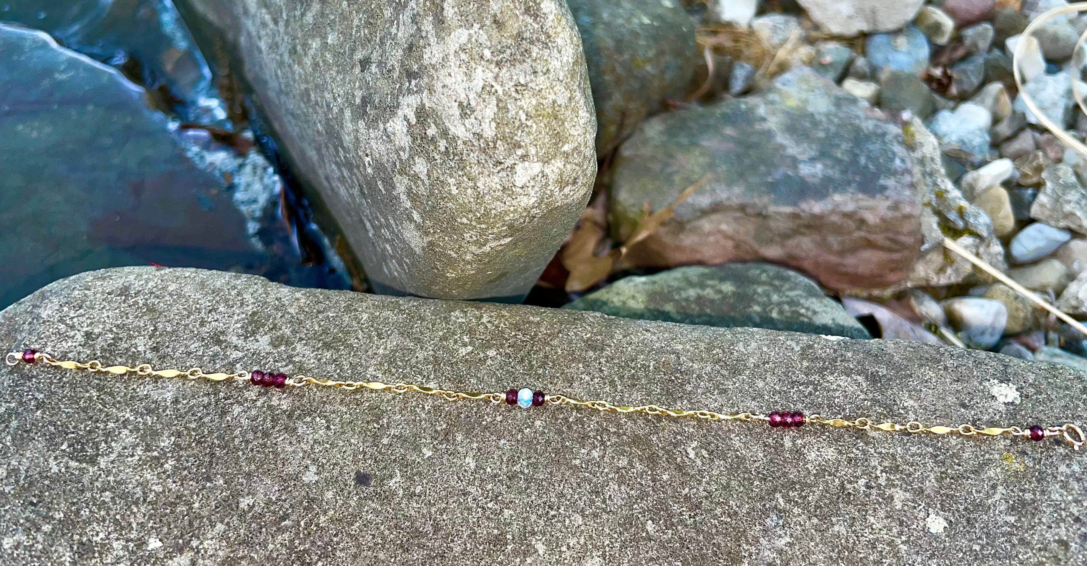 garnet & moonstone crystal anklet