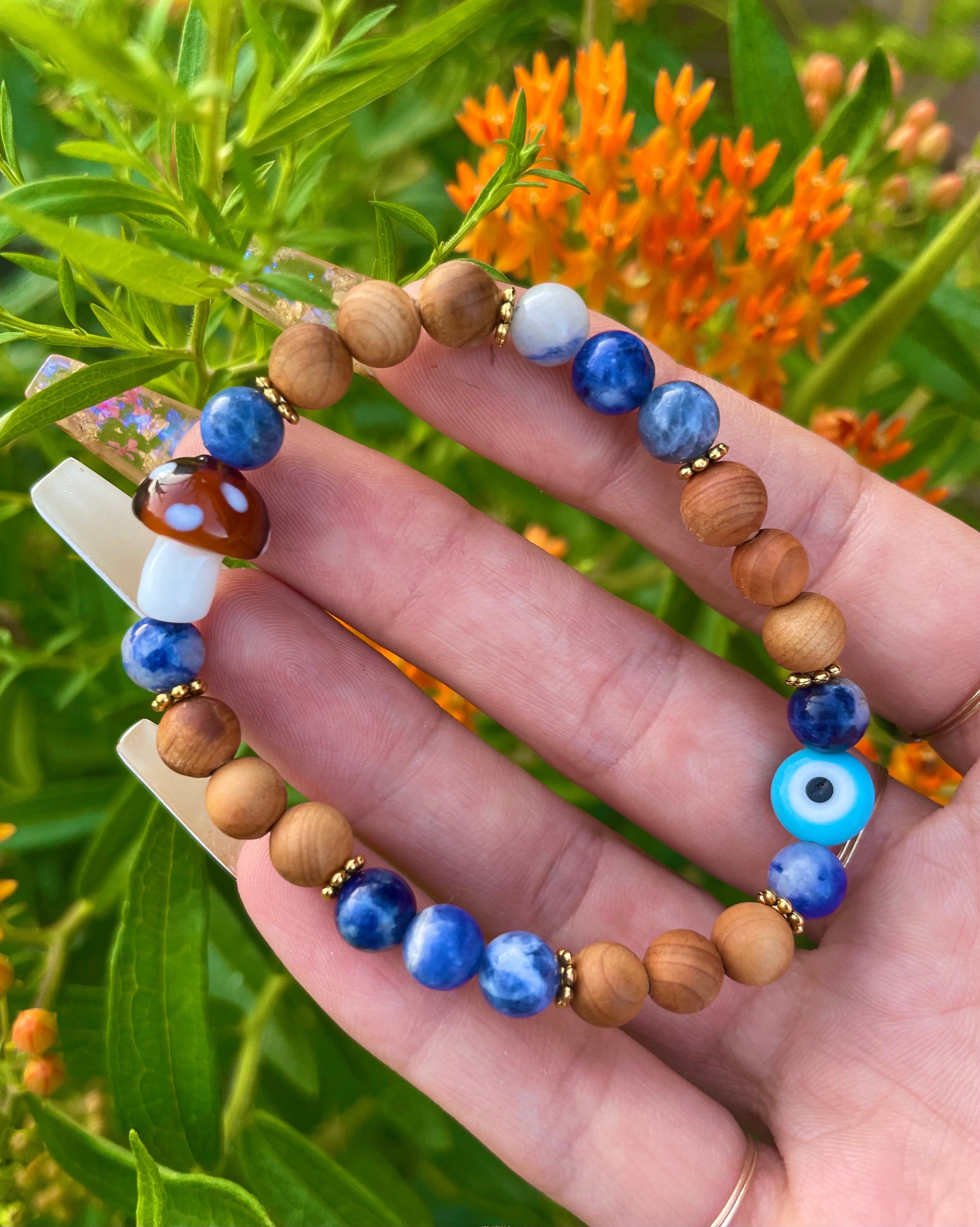 evil eye shroomie sodalite bracelet