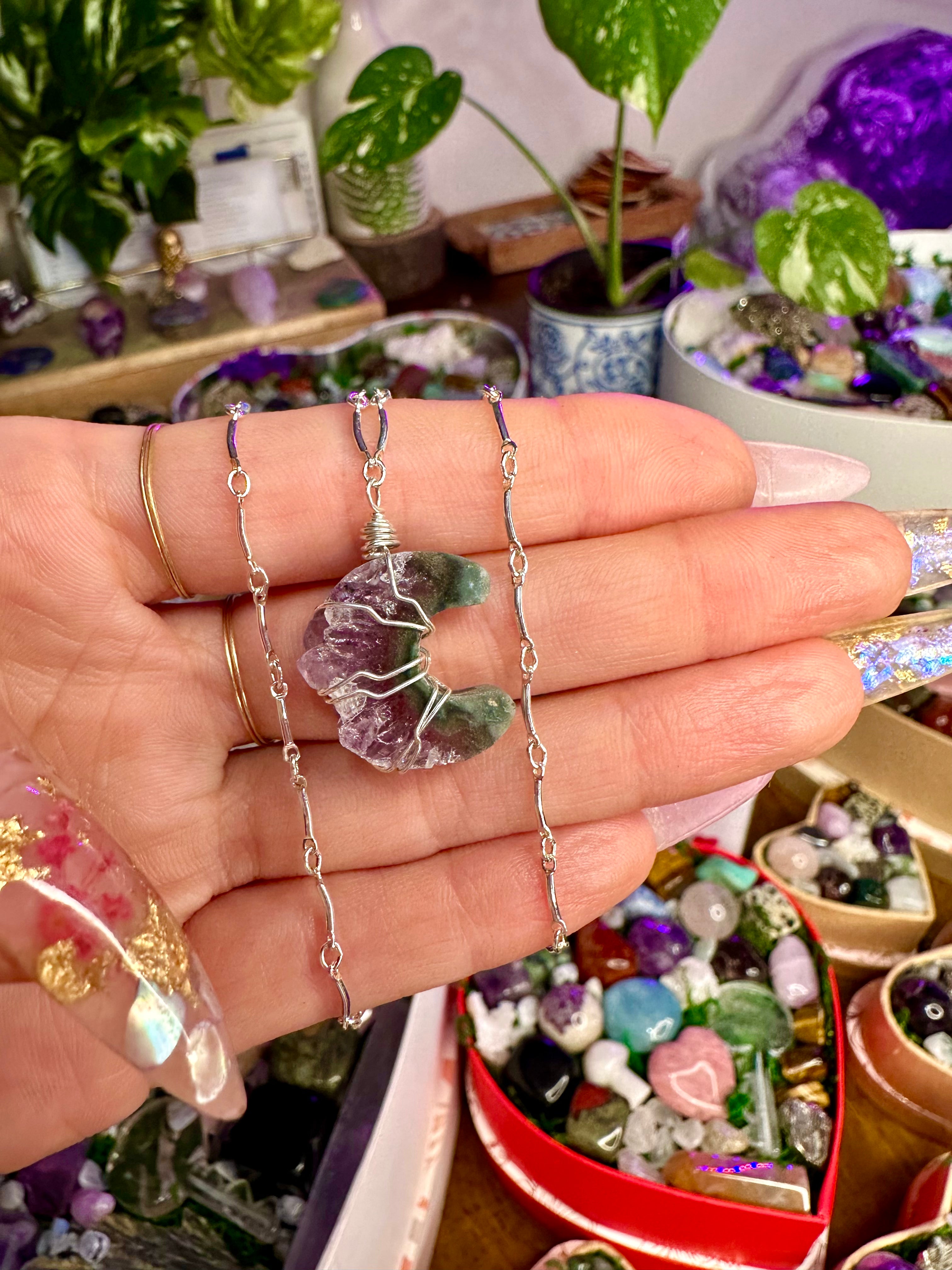 lil amethyst n agate moon necklace