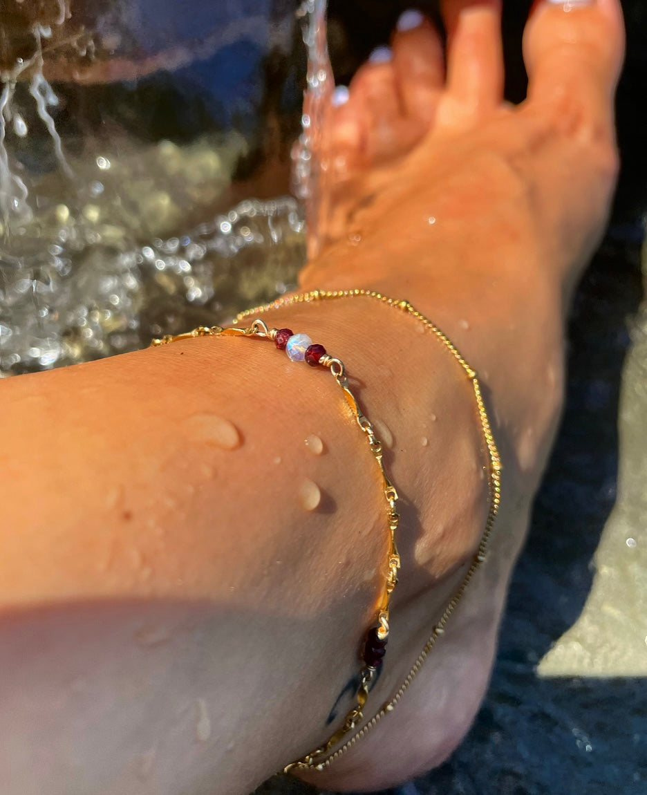 garnet & moonstone crystal anklet