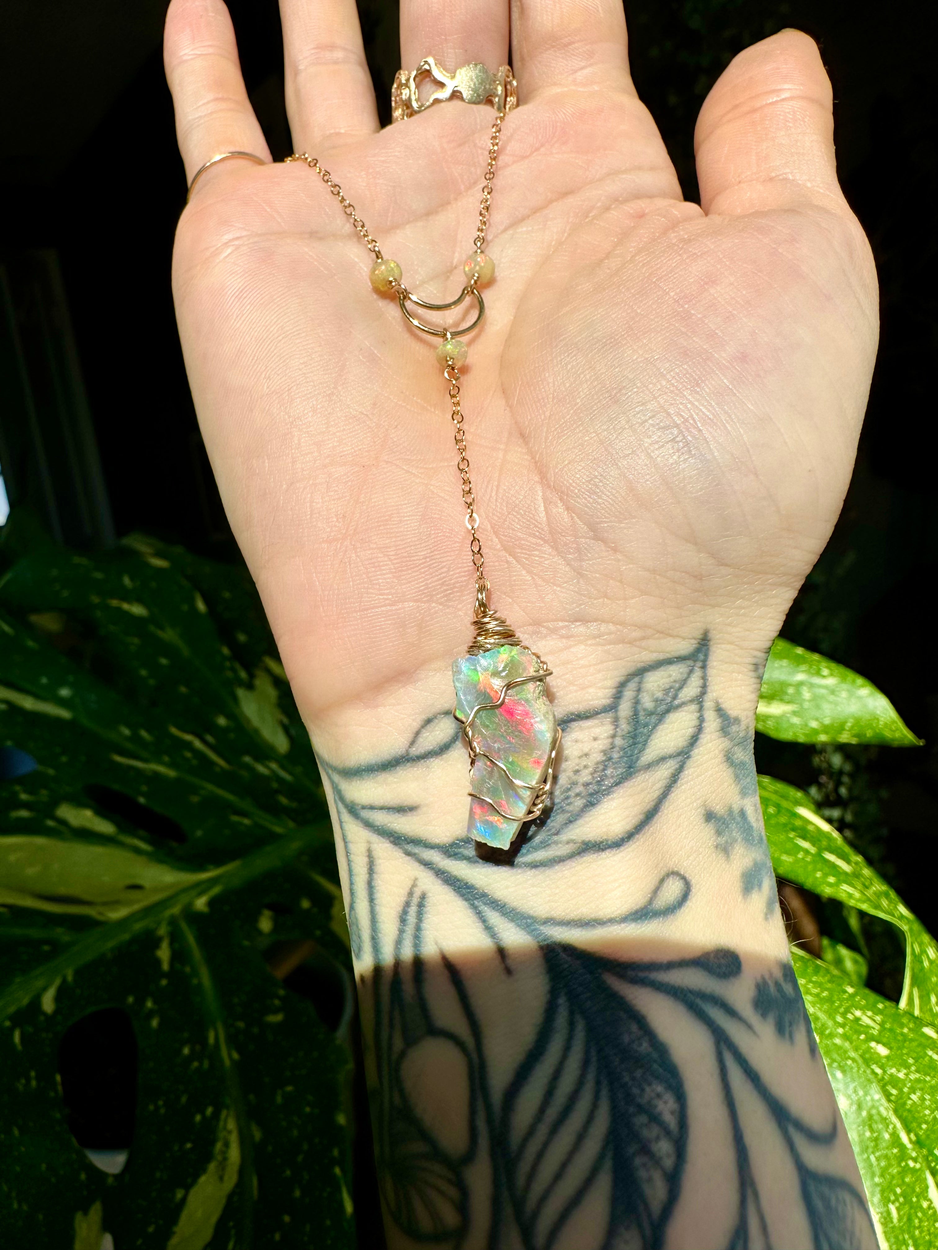 raw opal moon drop necklace gold