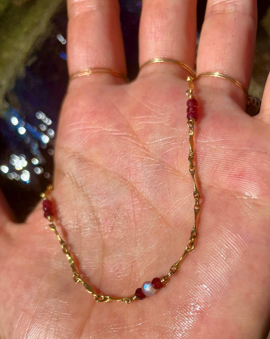 garnet & moonstone crystal anklet