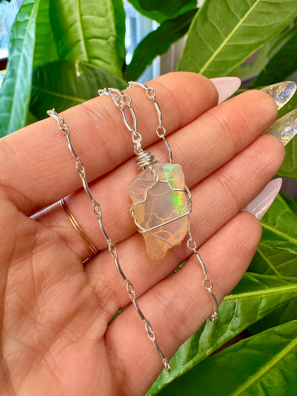 raw opal necklace sterling silver ♡