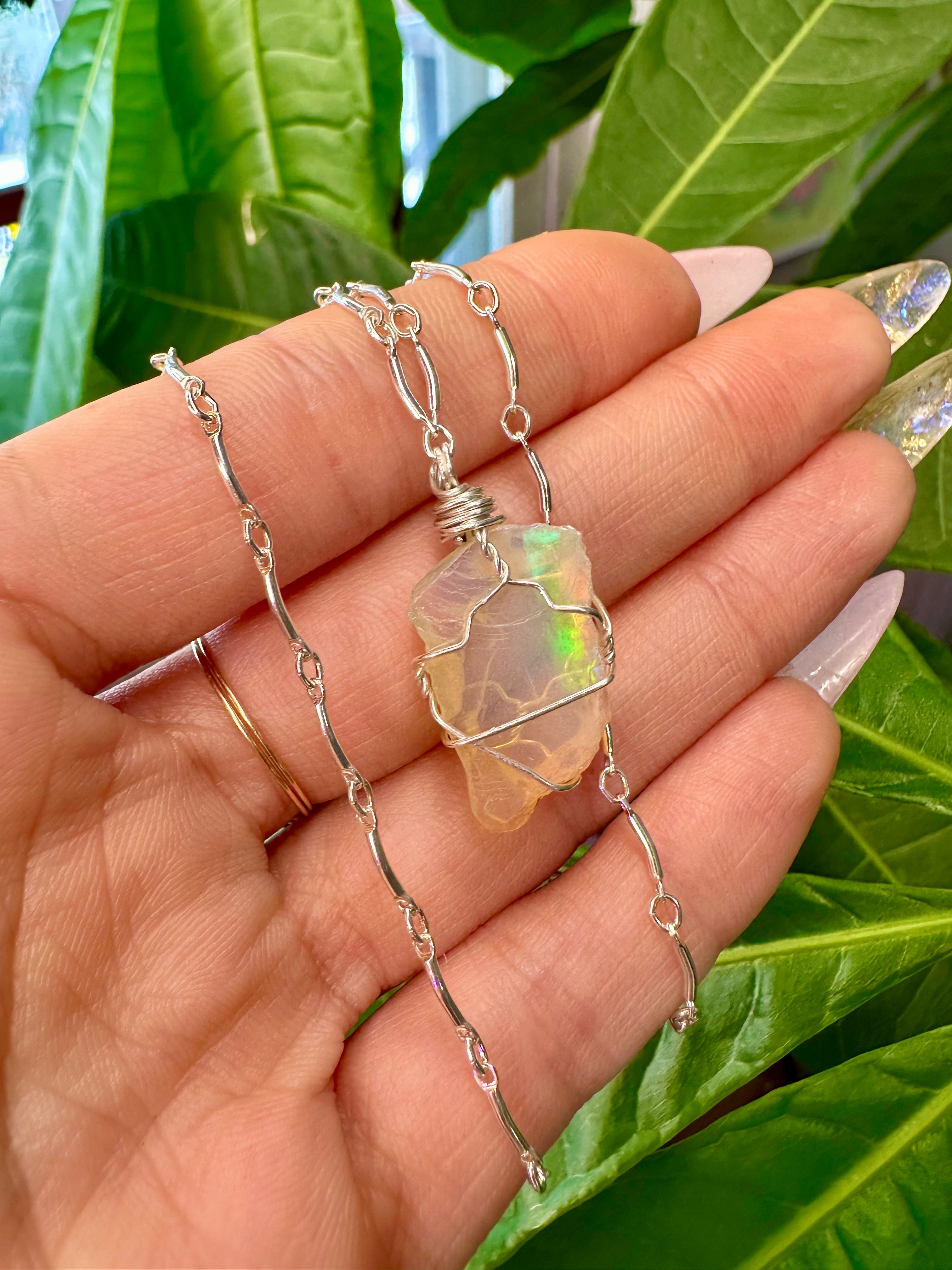 raw opal necklace sterling silver ♡
