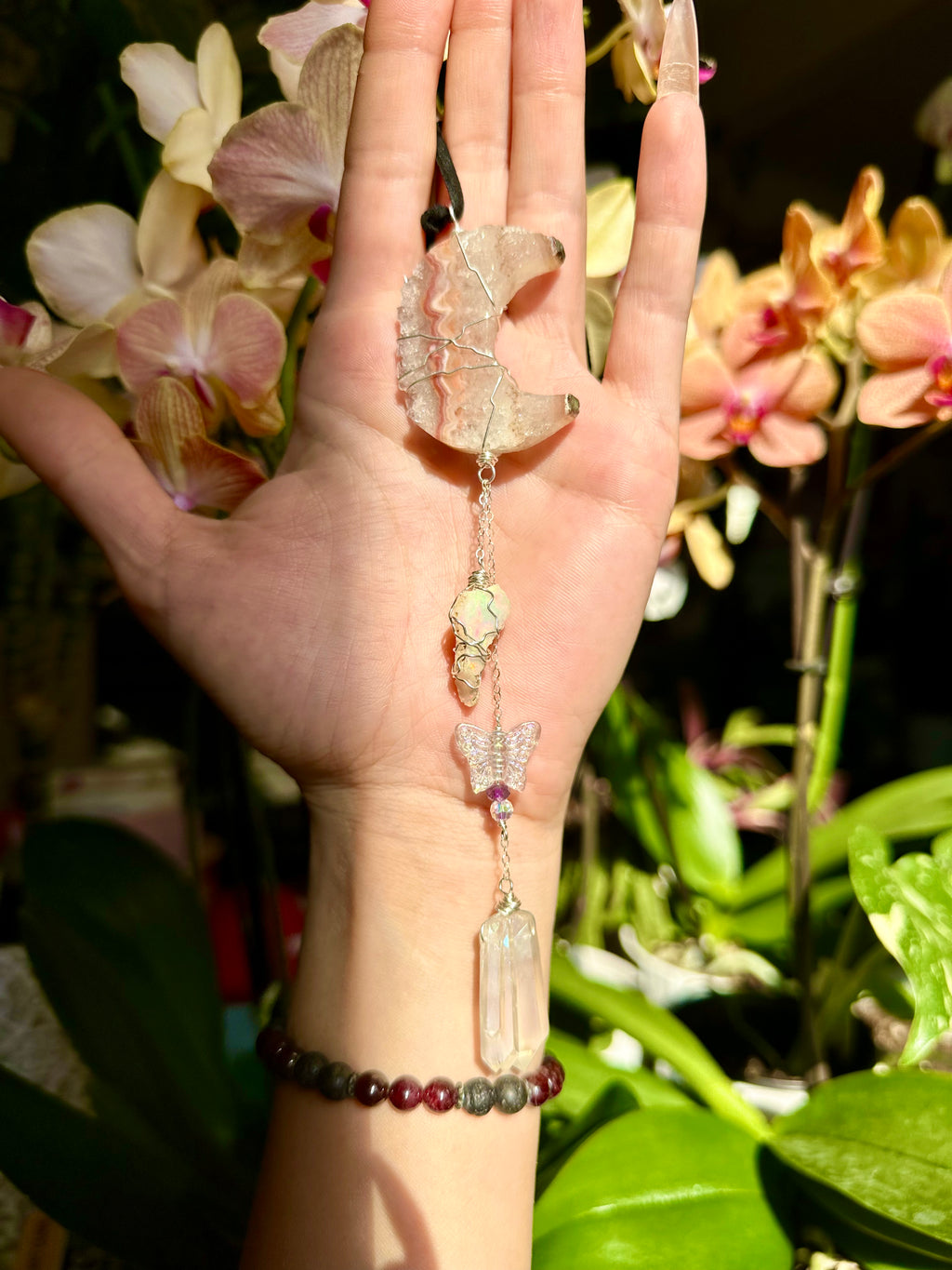 quartz moon opal aura decor dangle