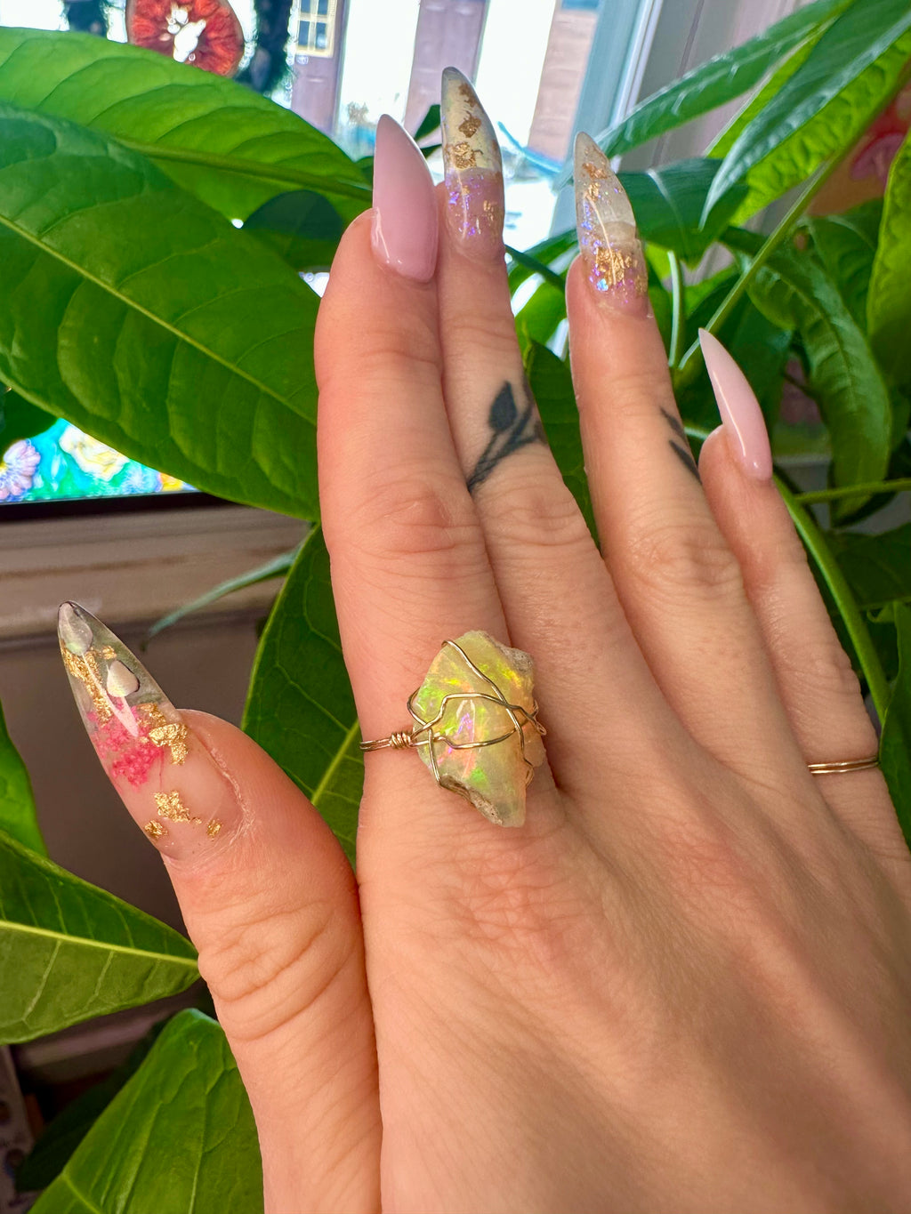 raw opal ring 14k gold- size 7 ♡