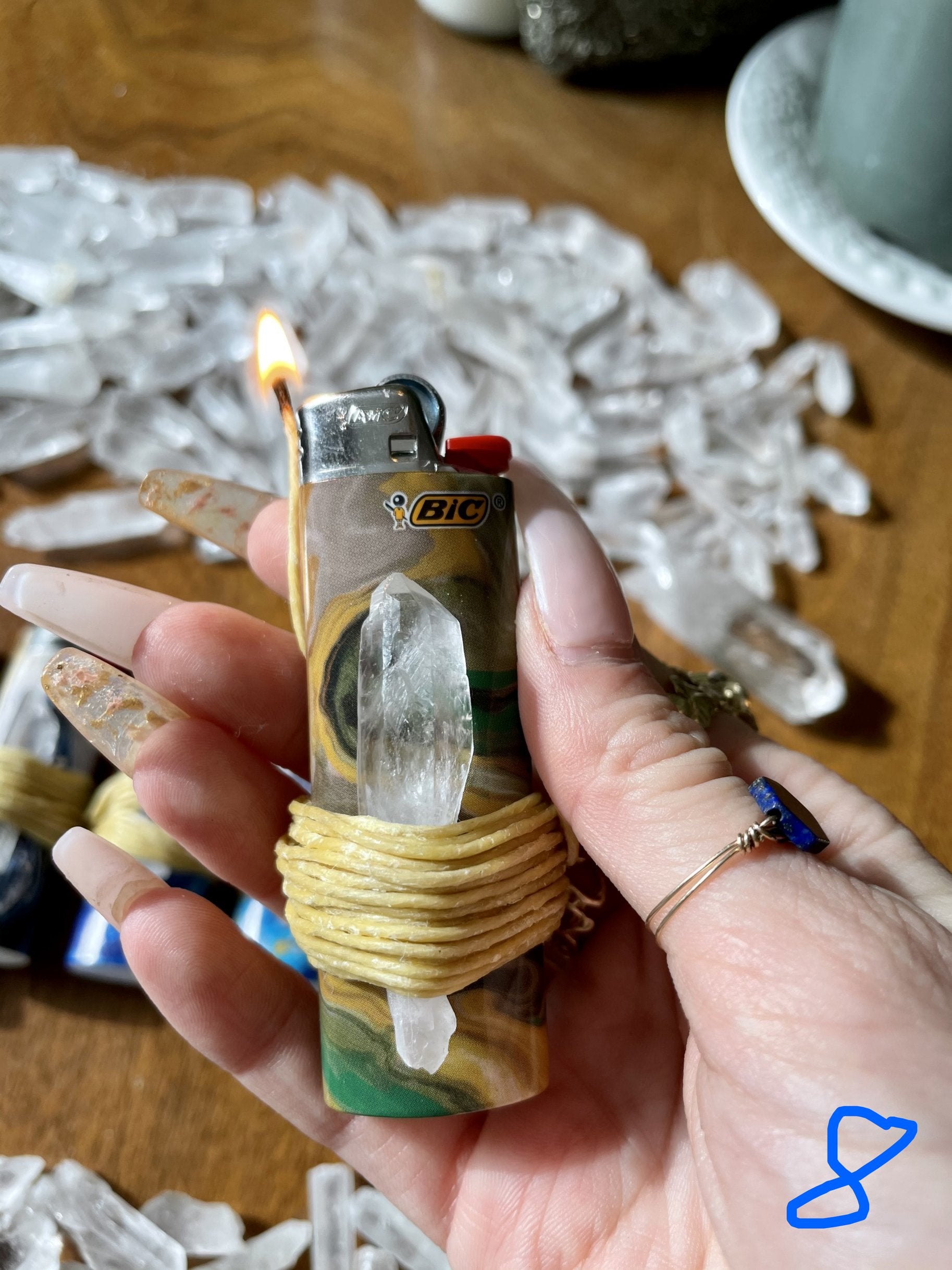 quartz crystal hemp wrapped lighter with marbled details