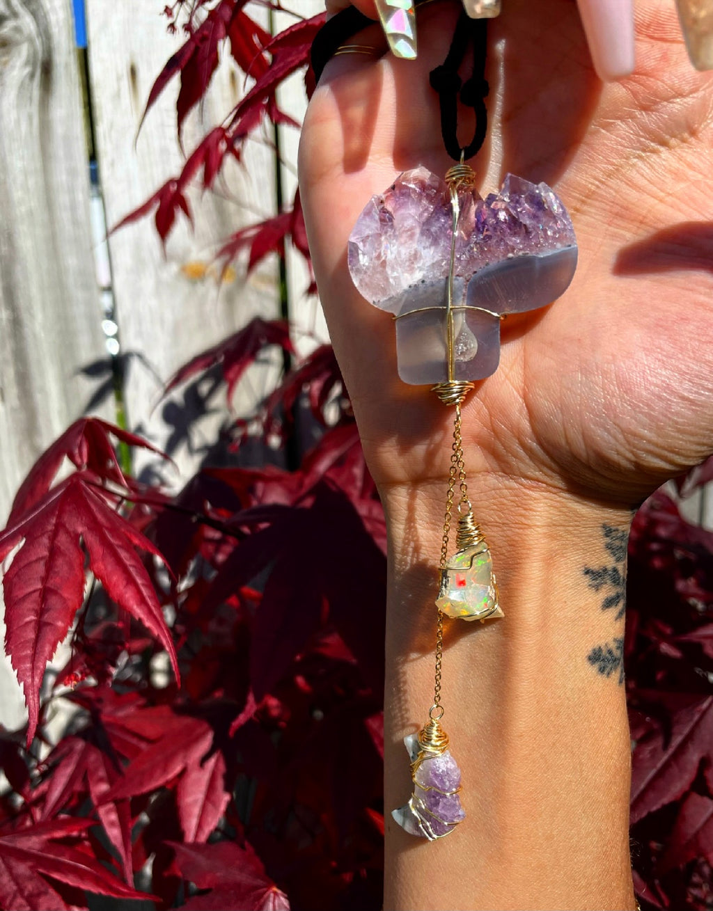 mushroom raw opal protection dangle