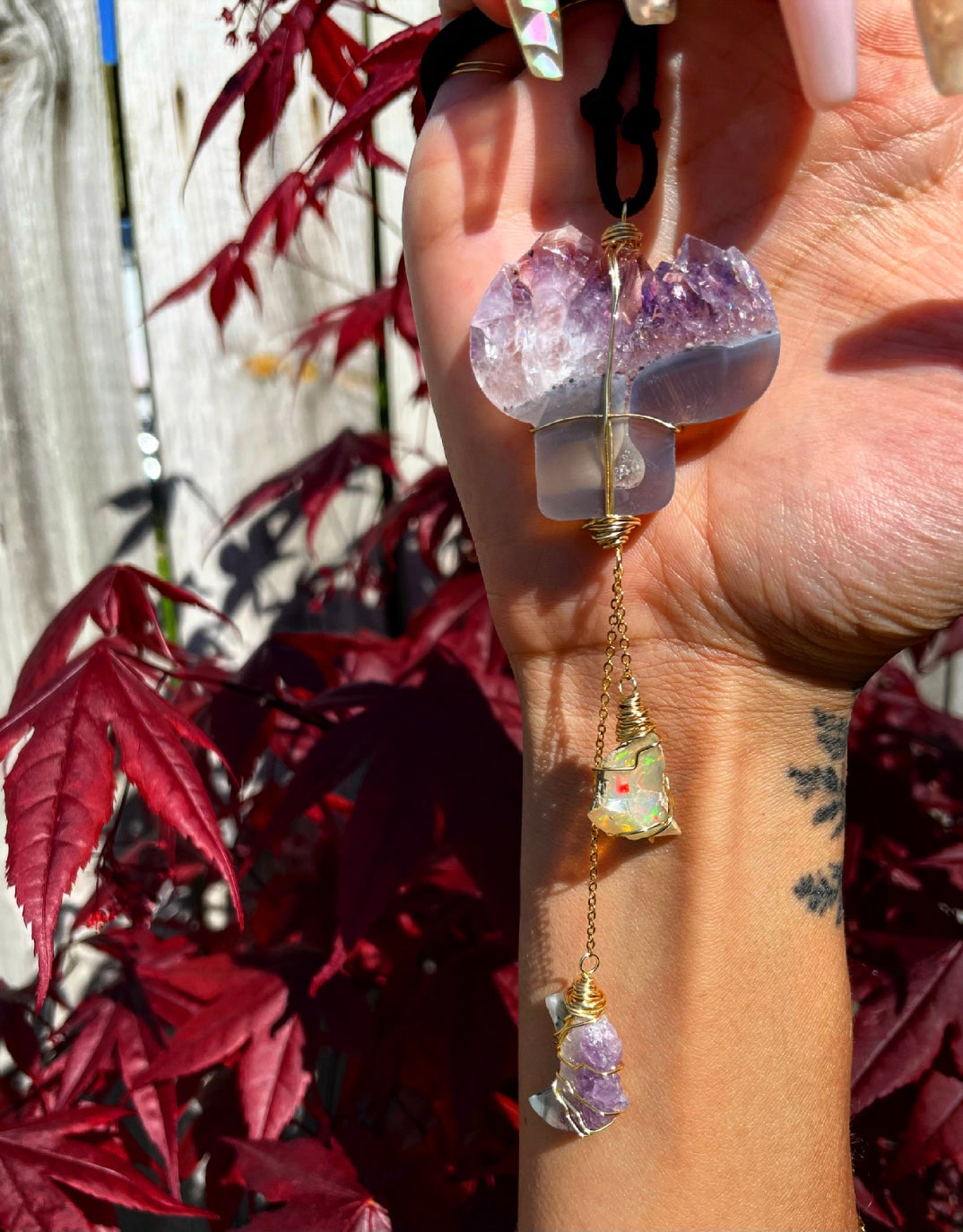 mushroom raw opal protection dangle