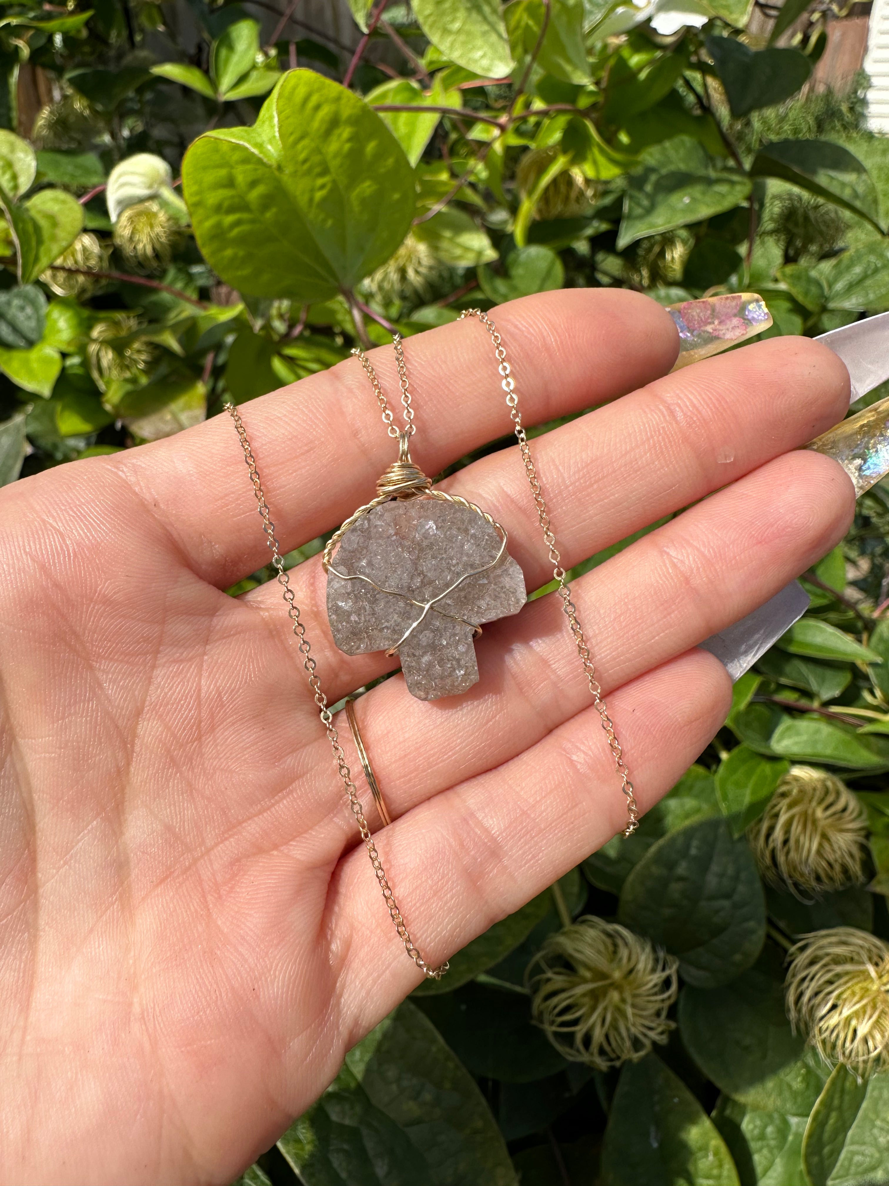 druzy mushroom necklace | gold