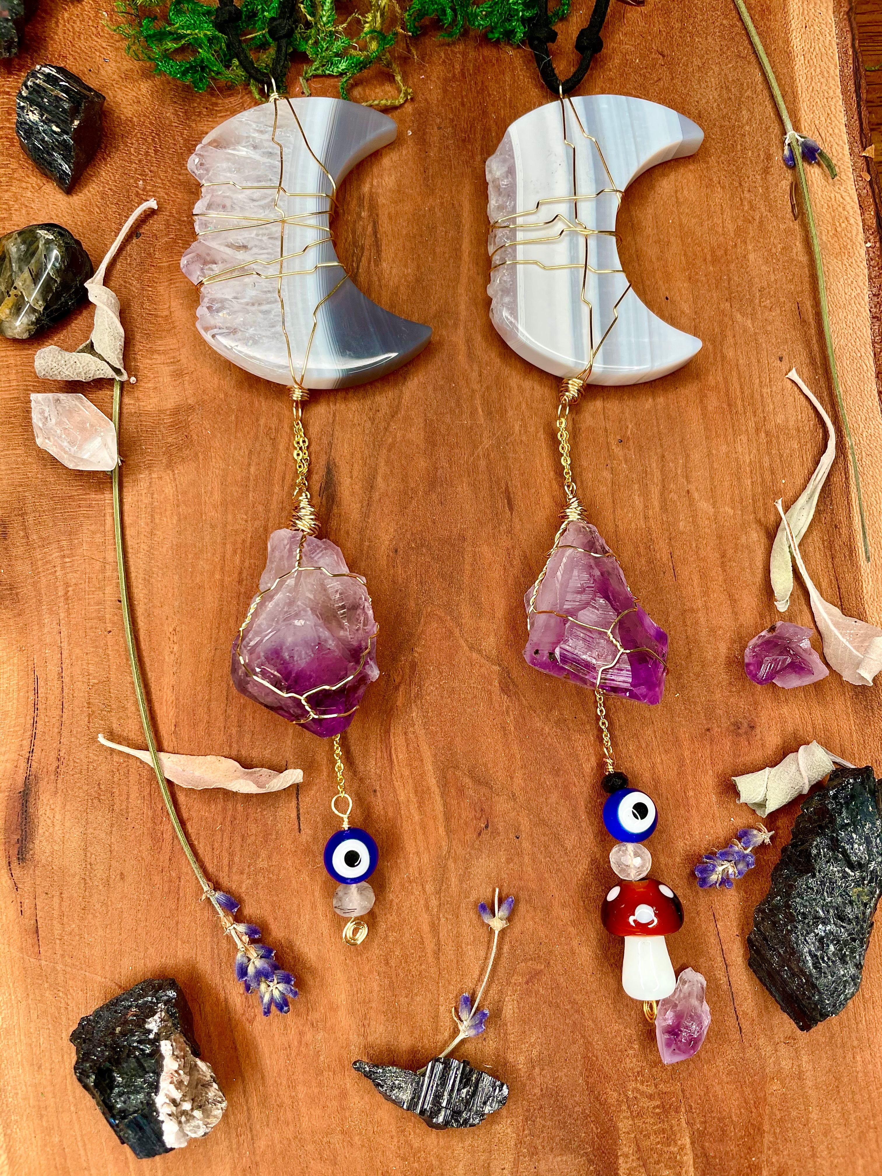 grand quartz druzy moon protection dangle