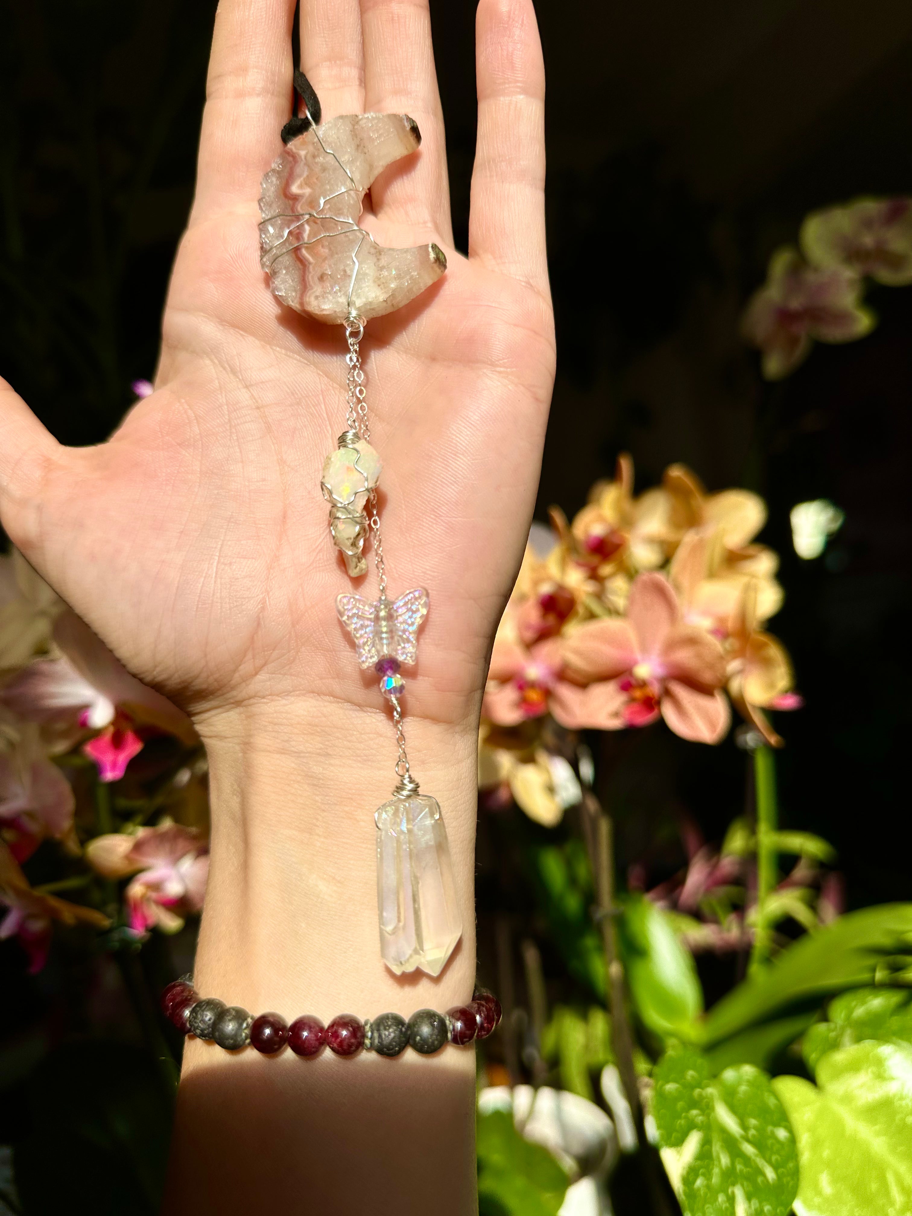 quartz moon opal aura decor dangle