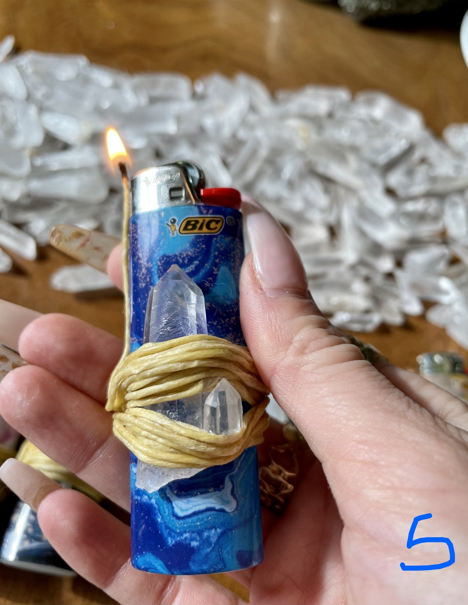 quartz crystal hemp wrapped lighter with marbled details