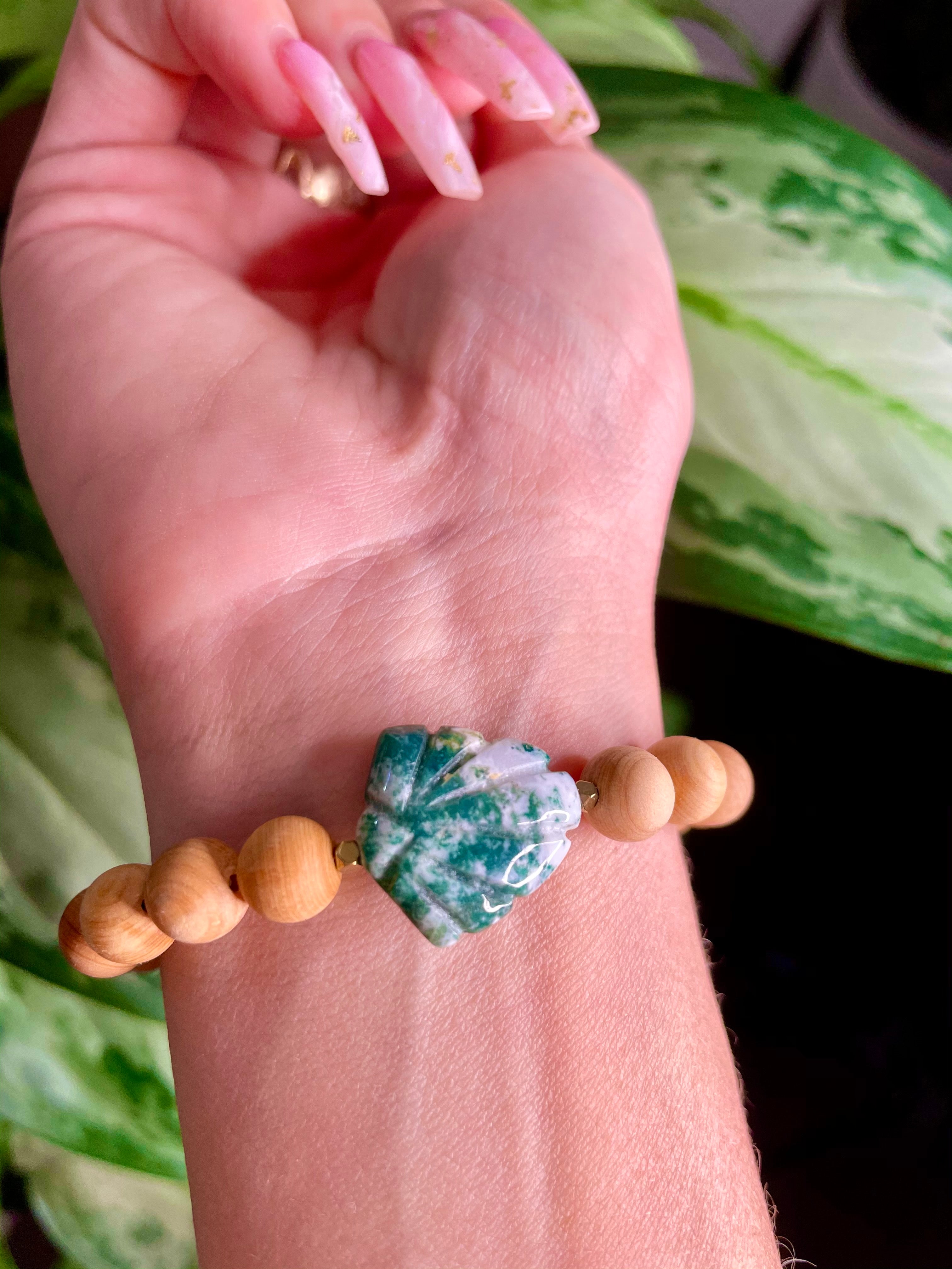 palm leaf tree agate wood bracelet