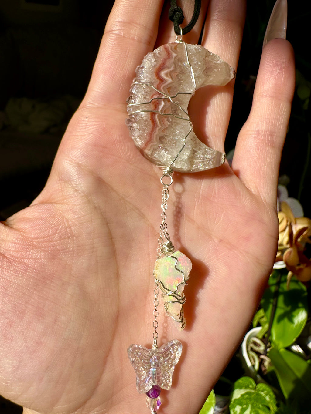 quartz moon opal aura decor dangle