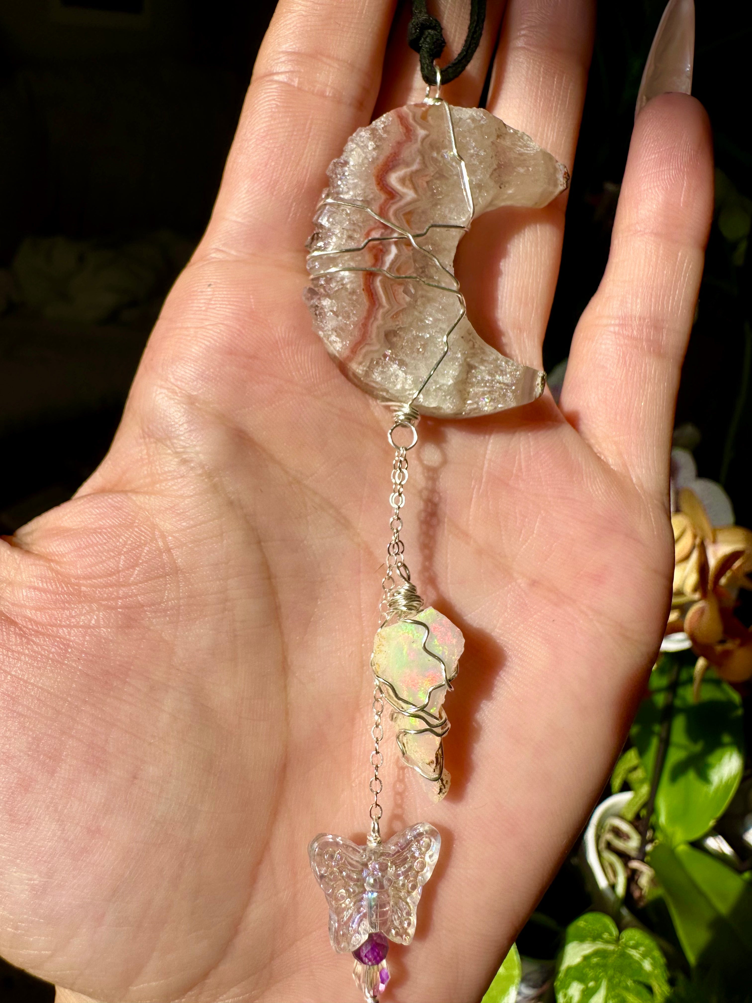 quartz moon opal aura decor dangle