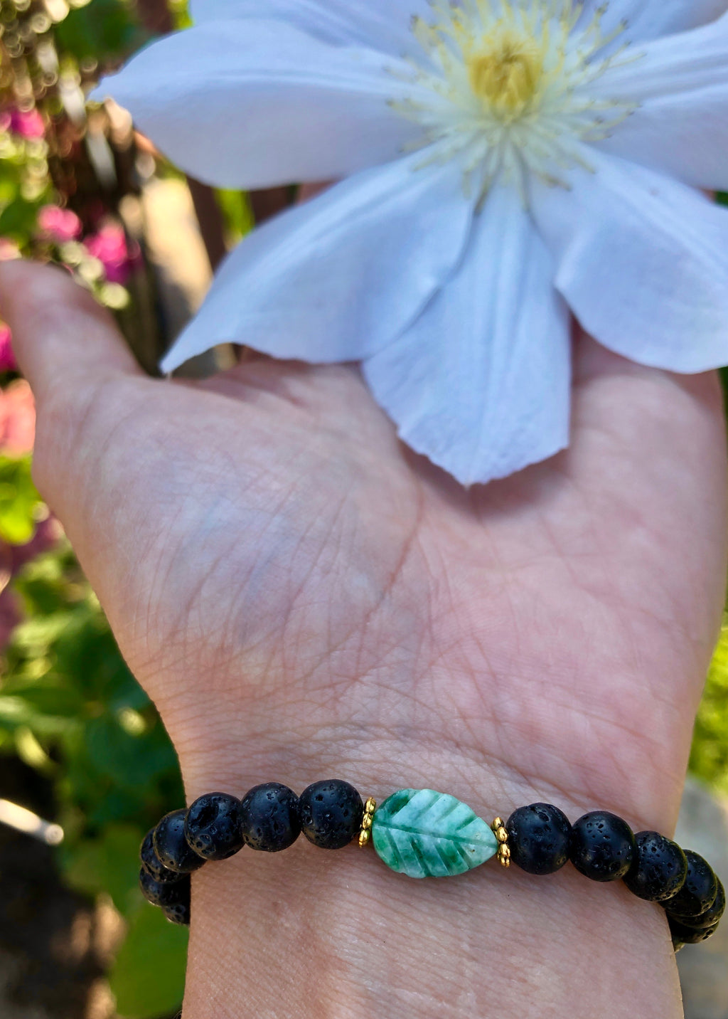 tree agate leaf lava bracelet