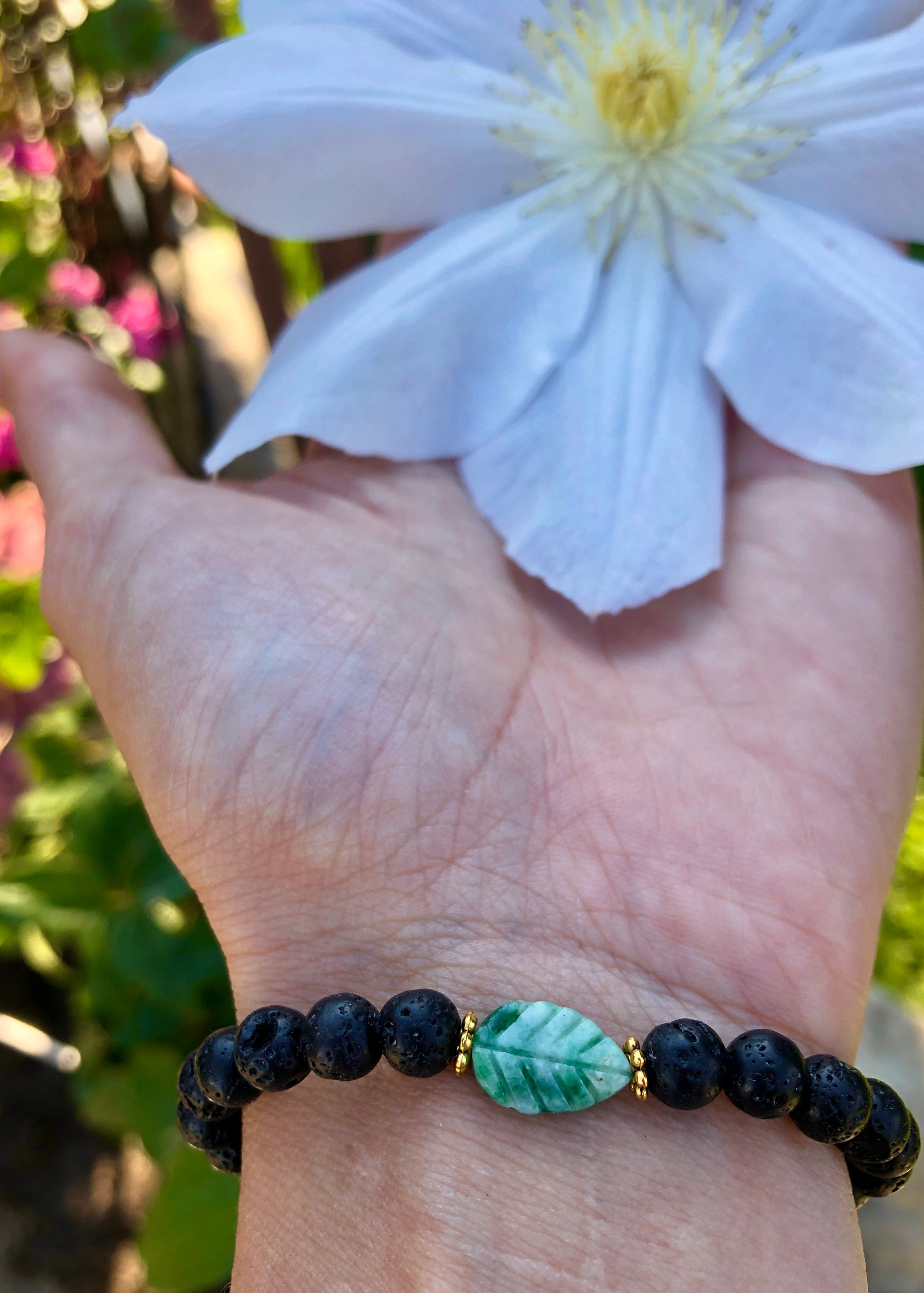 tree agate leaf lava bracelet