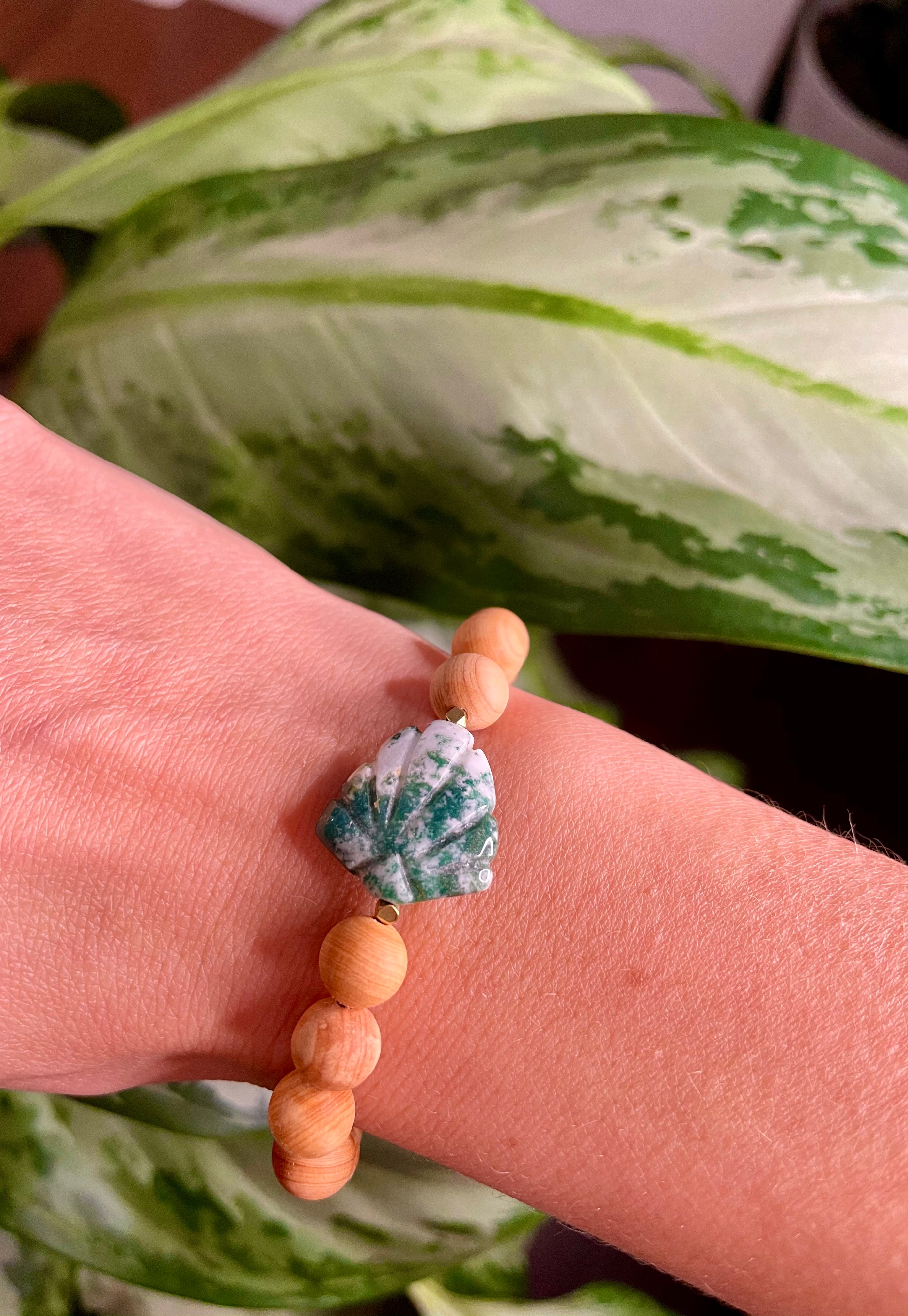 palm leaf tree agate wood bracelet
