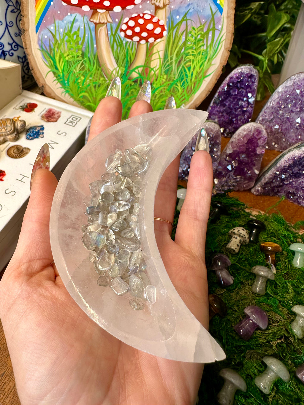 selenite moon bowl