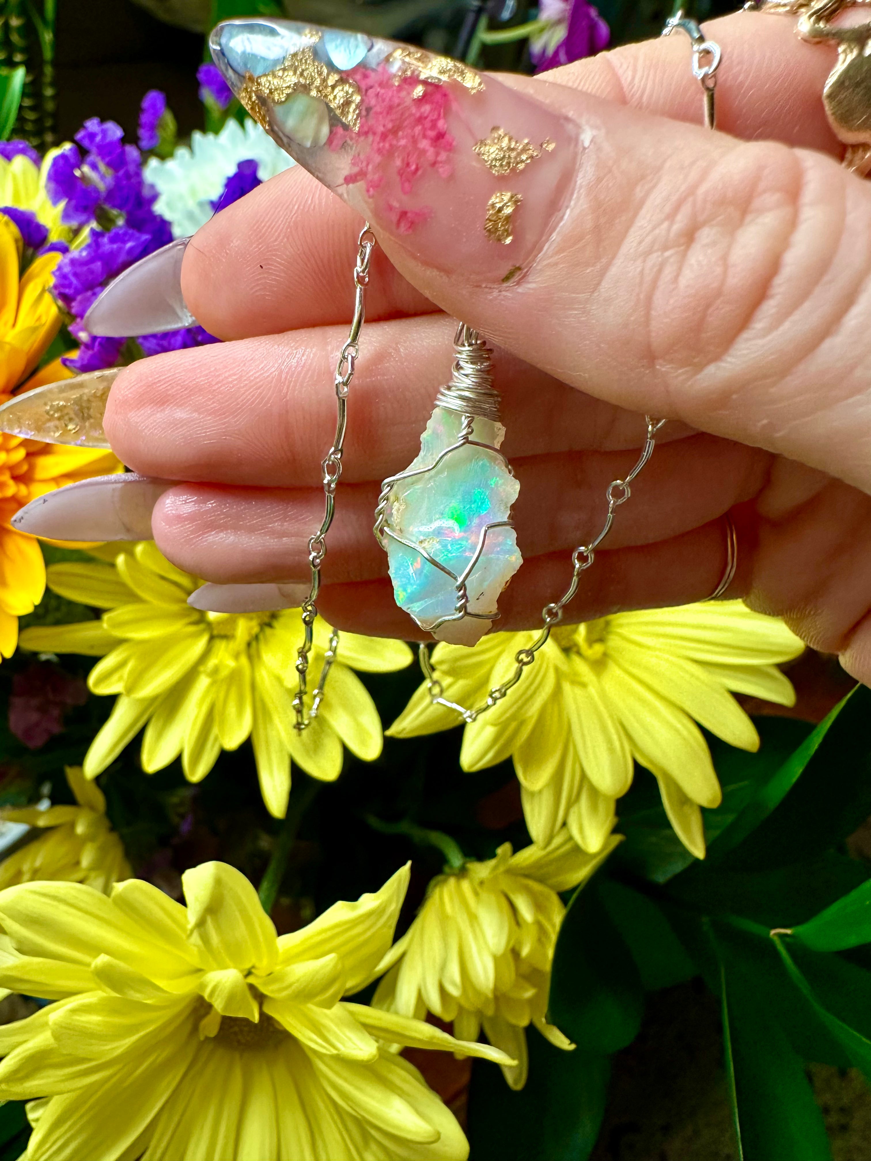 raw opal necklace sterling silver 🌀