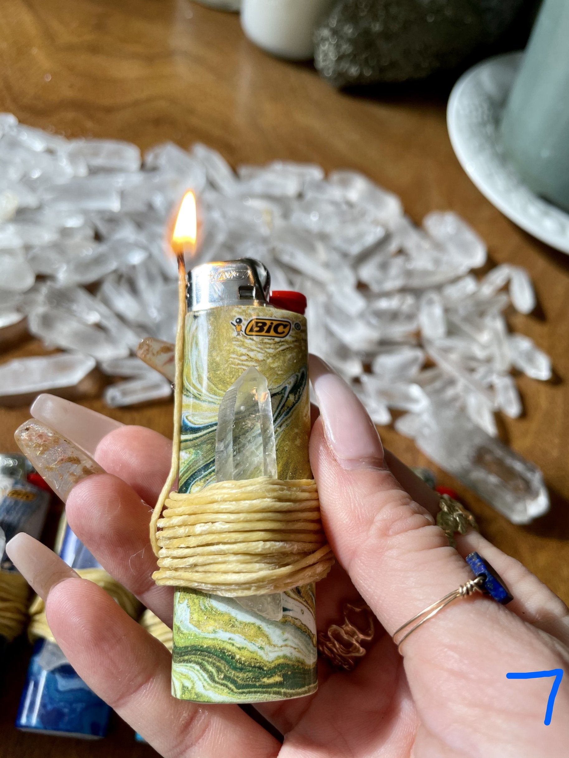 quartz crystal hemp wrapped lighter with marbled details