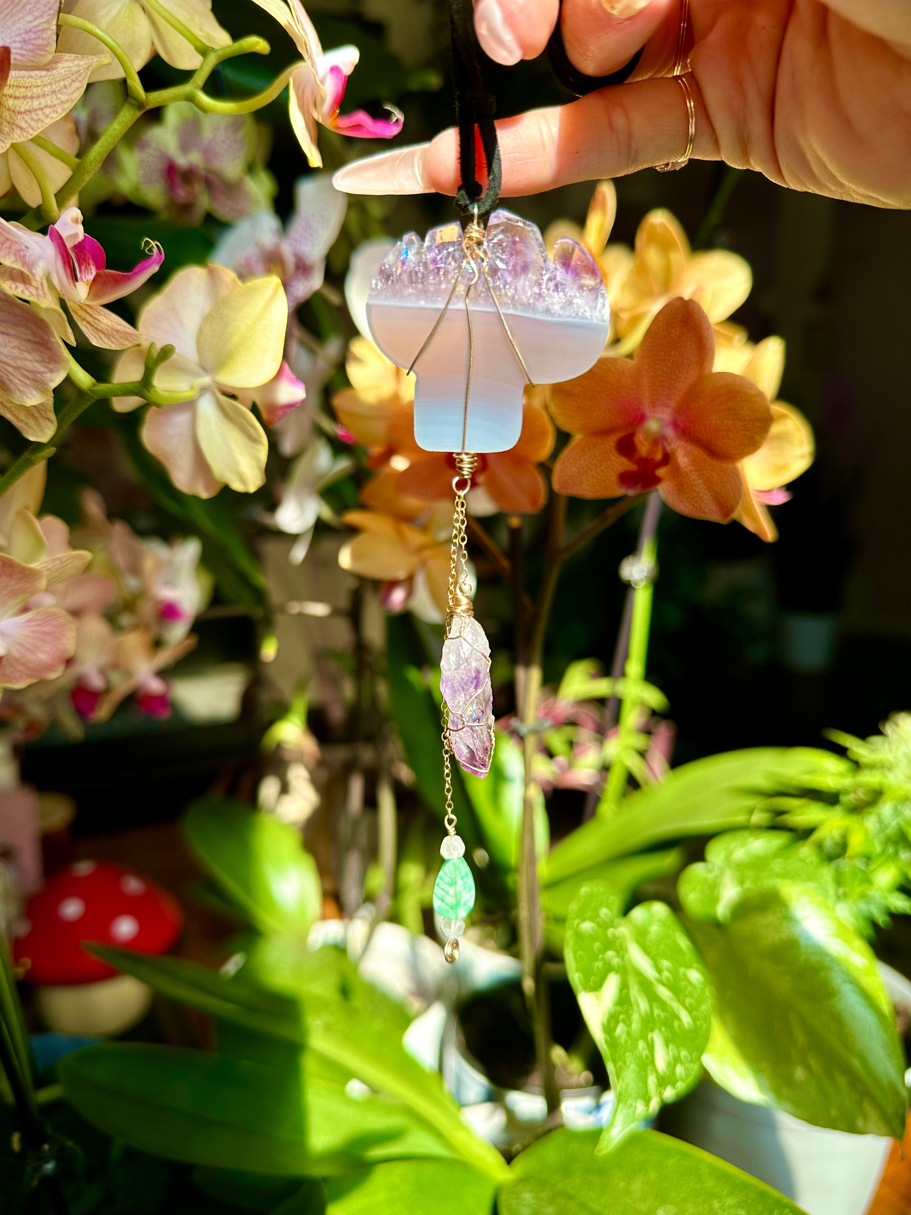 raw amethyst mushroom dangle