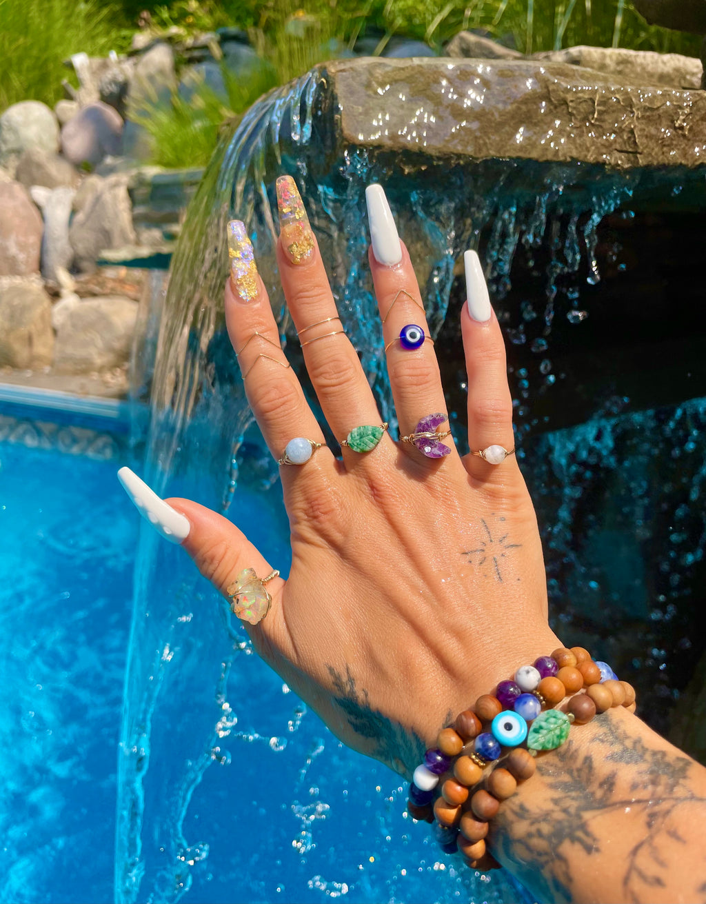 jade leaf crystal wire wrap ring ♡ handmade for you ♡